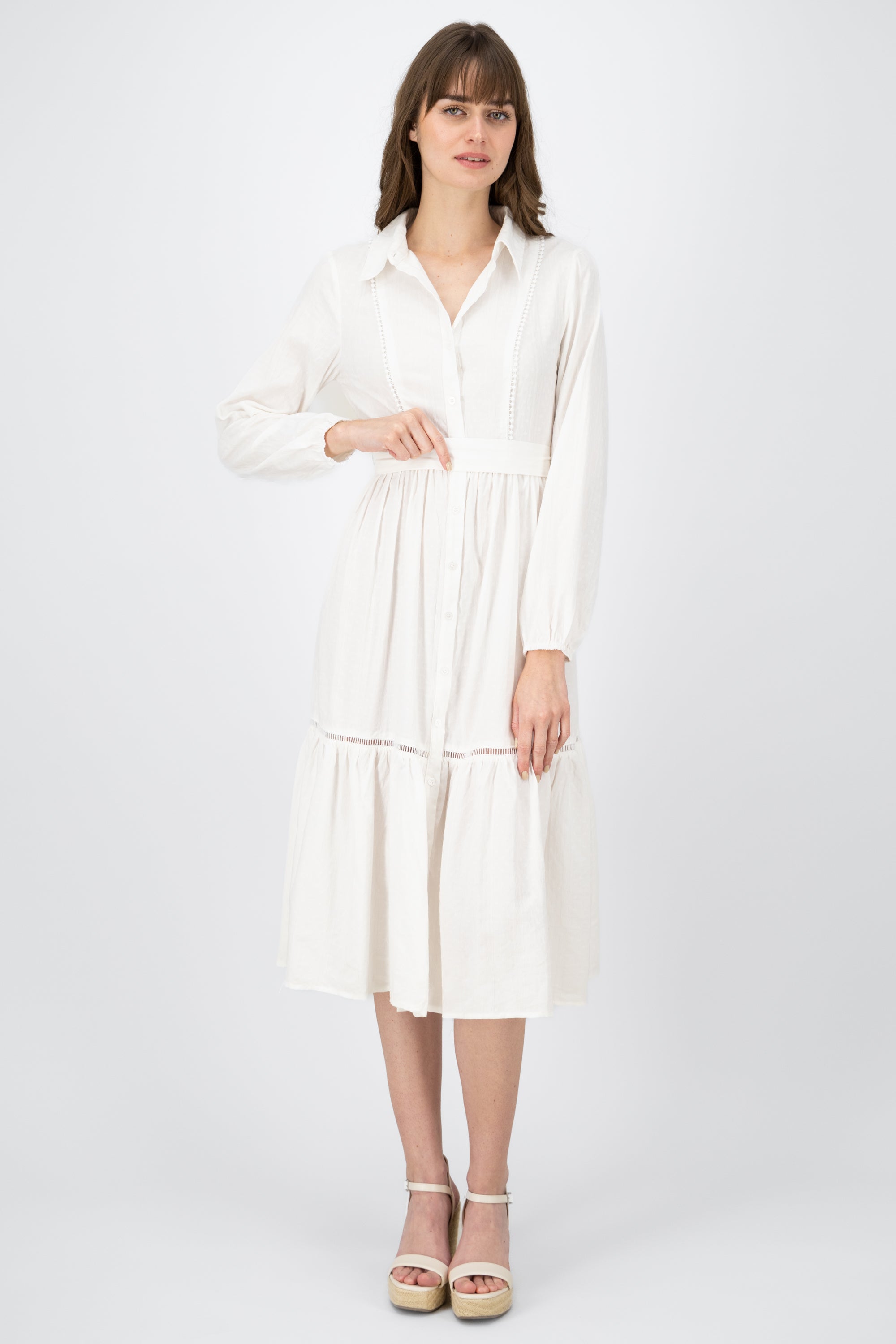 Midi VintageLike Puff Long Sleeve Dress WHITE