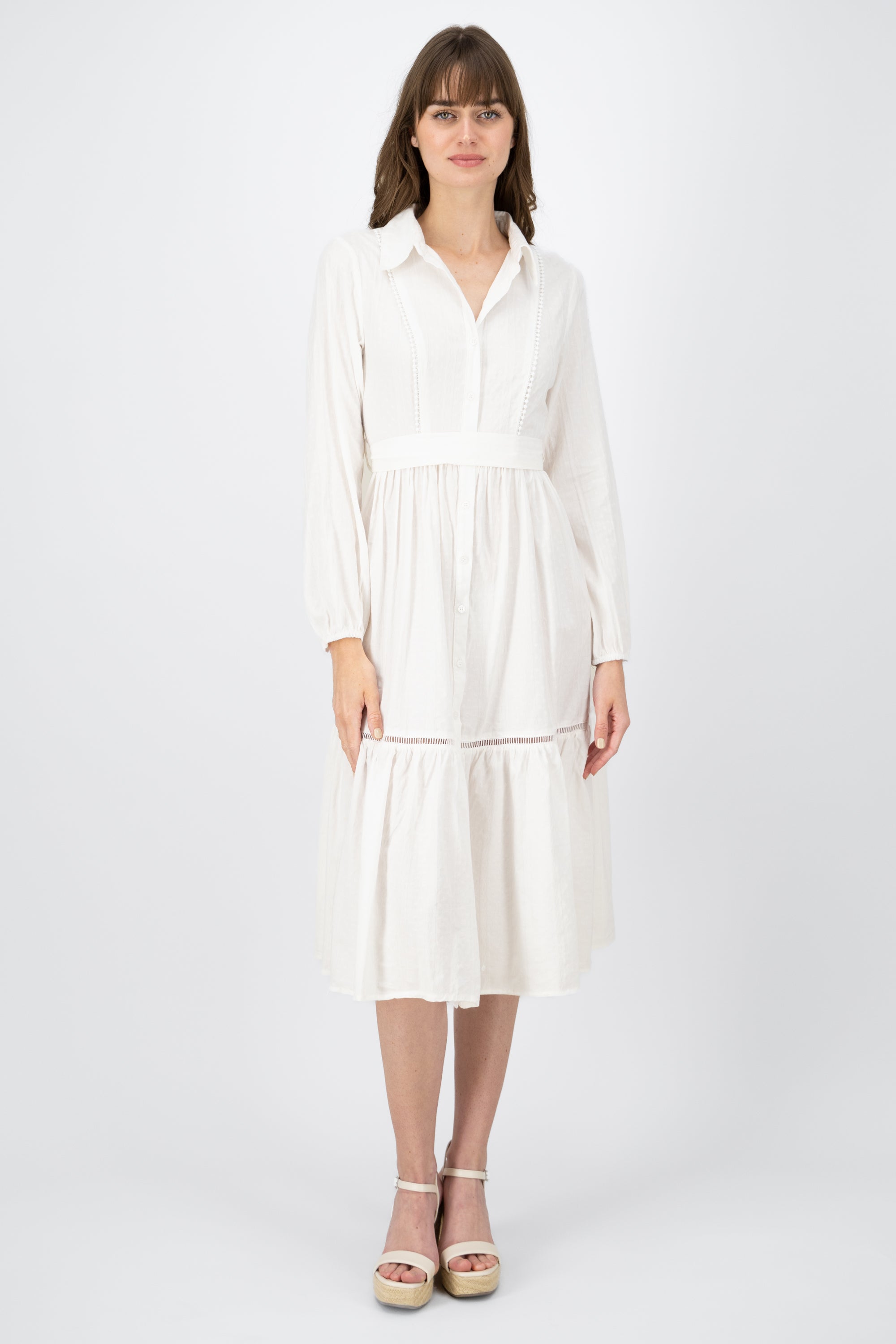 Midi VintageLike Puff Long Sleeve Dress WHITE