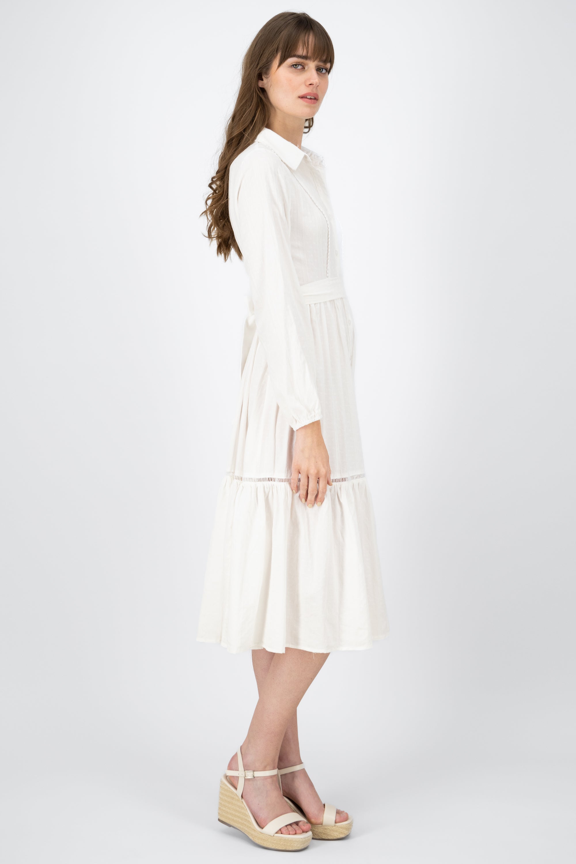 Midi VintageLike Puff Long Sleeve Dress WHITE