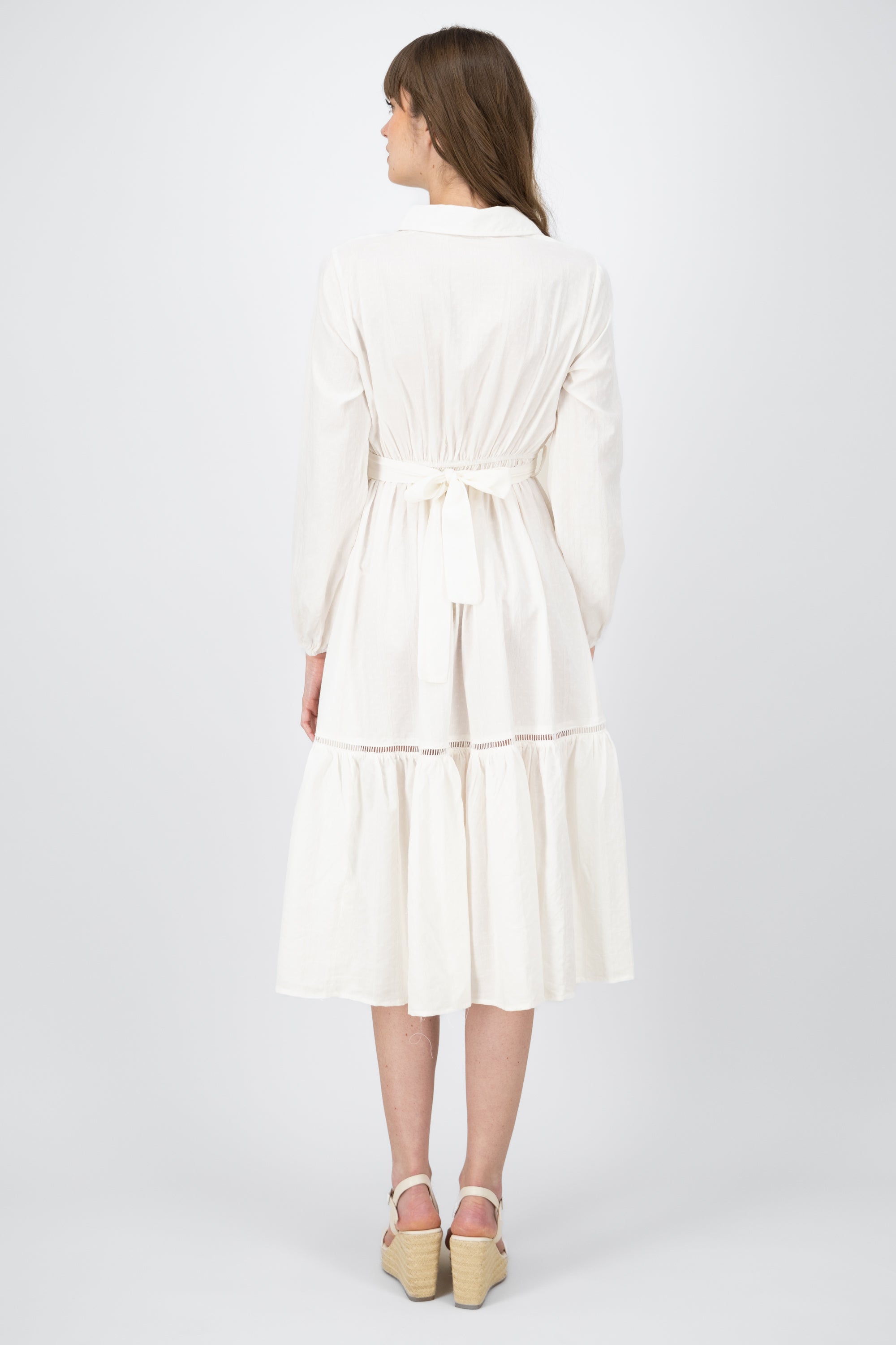 Midi VintageLike Puff Long Sleeve Dress WHITE