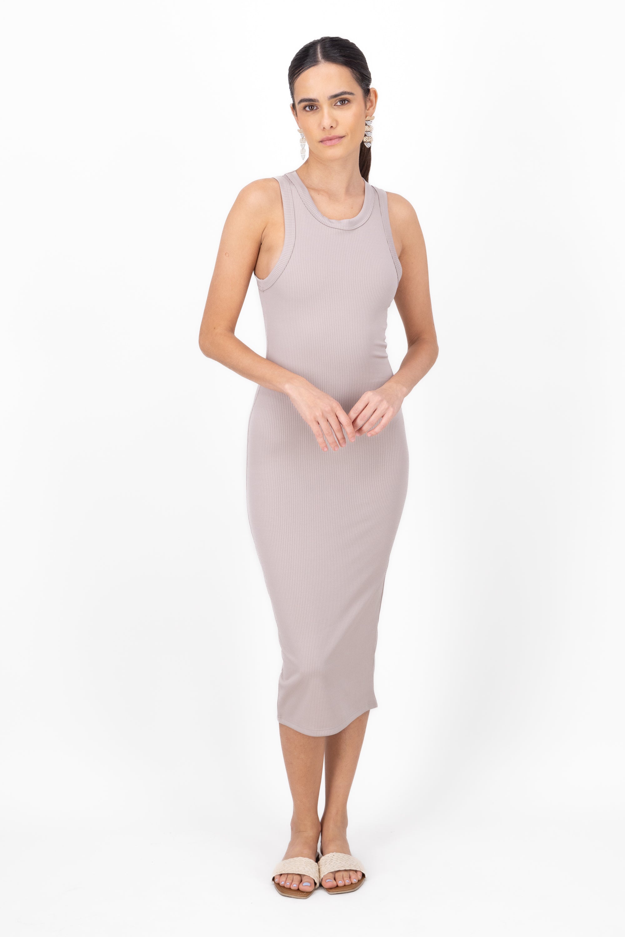 Sleeveless Round Neck Basic Bodycon Maxi Dress SAND