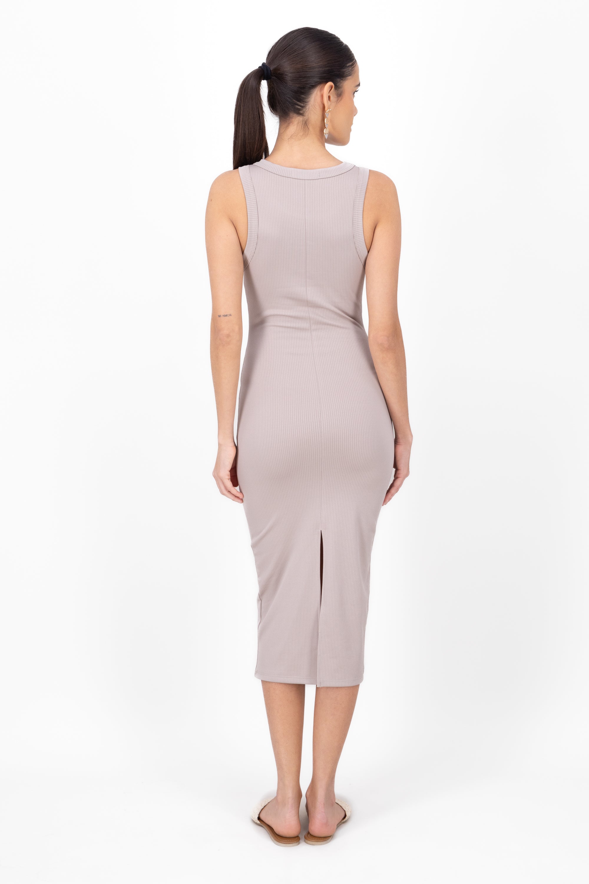 Sleeveless Round Neck Basic Bodycon Maxi Dress SAND