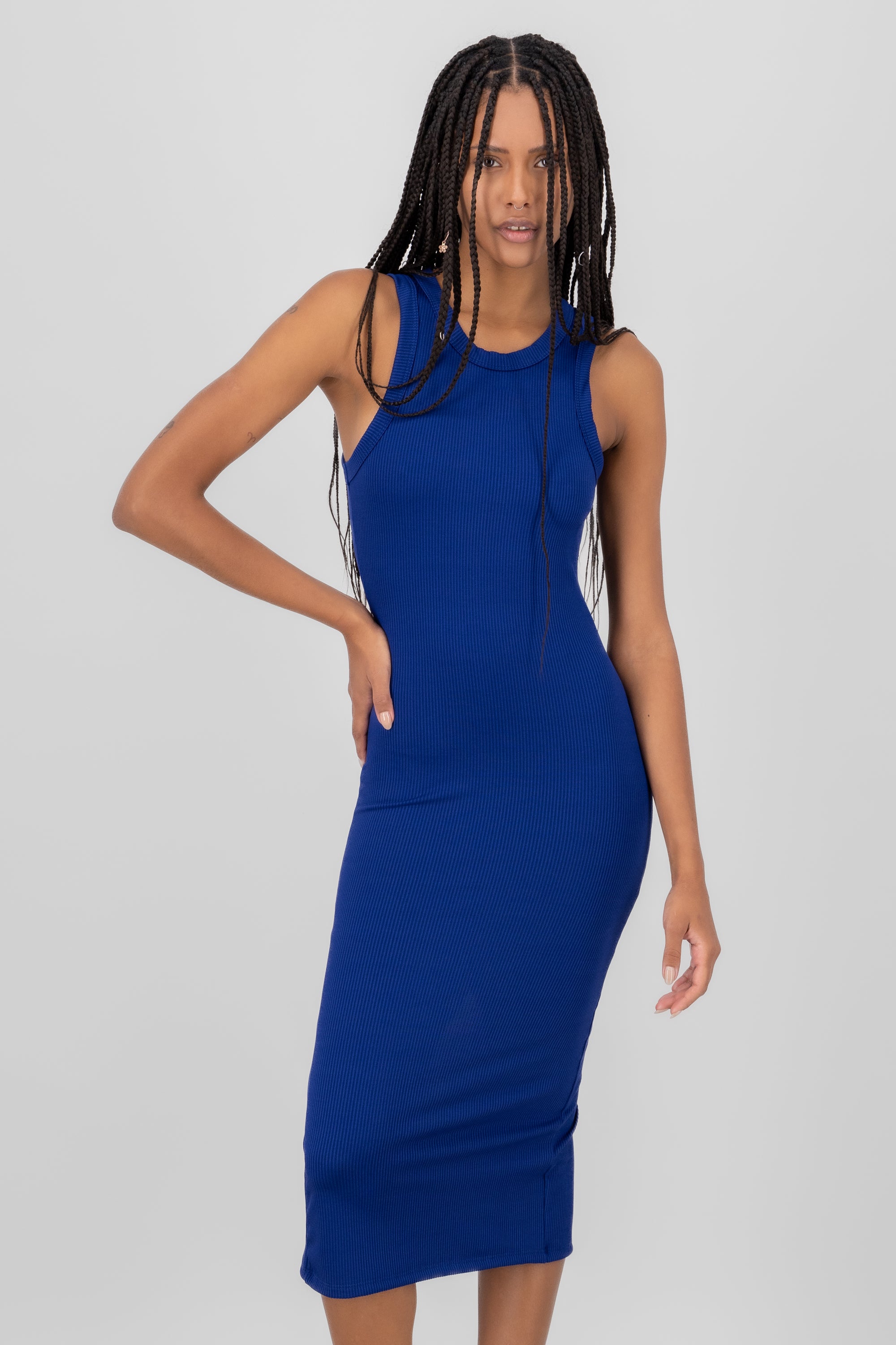 Sleeveless Round Neck Basic Bodycon Maxi Dress ROYAL BLUE