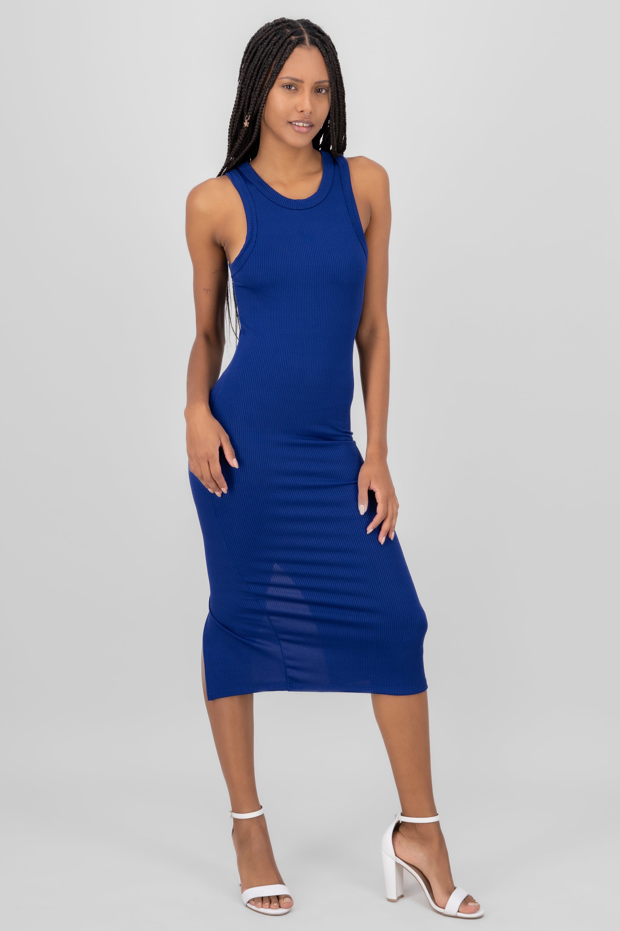 Sleeveless Round Neck Basic Bodycon Maxi Dress ROYAL BLUE