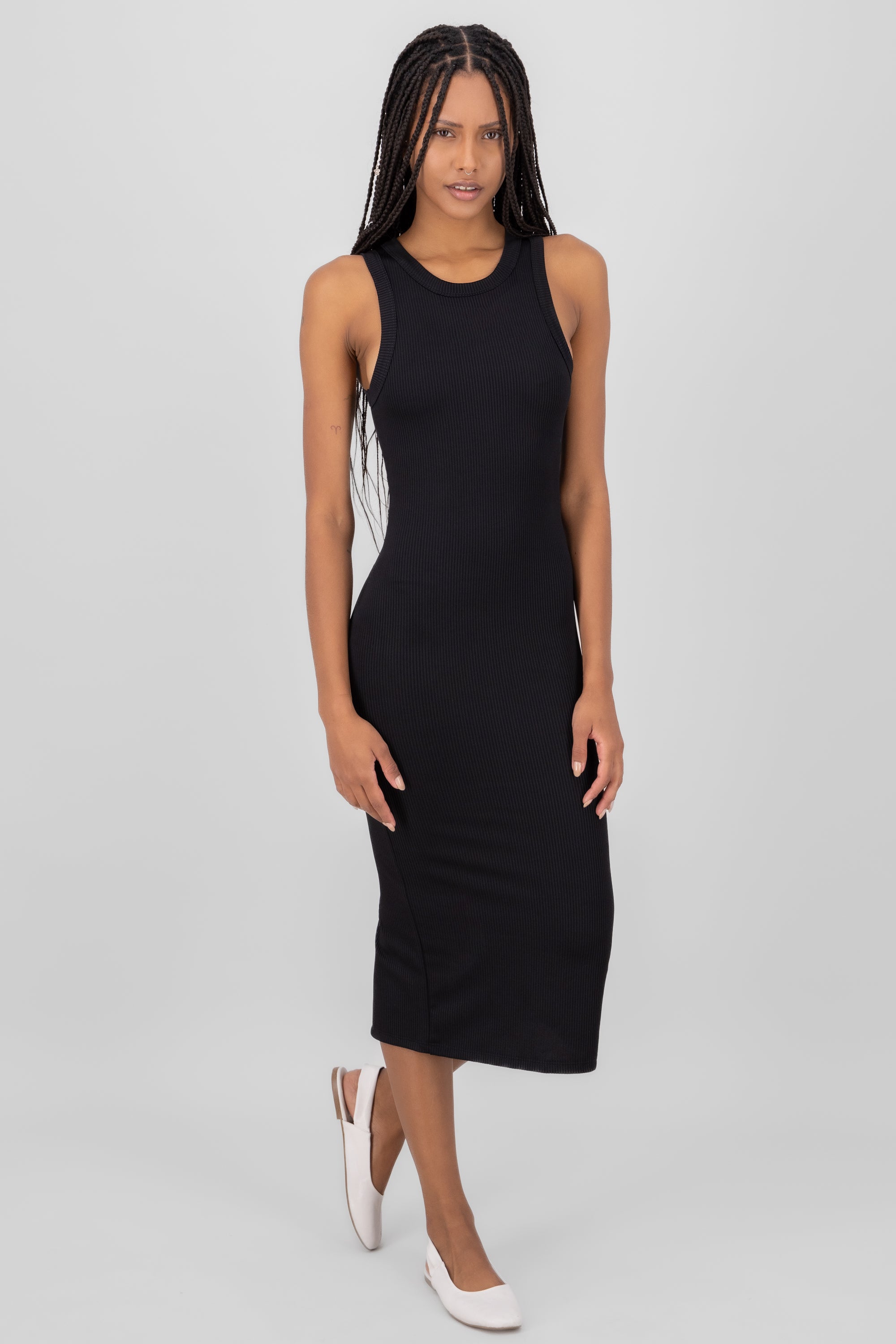 Sleeveless Round Neck Basic Bodycon Maxi Dress BLACK