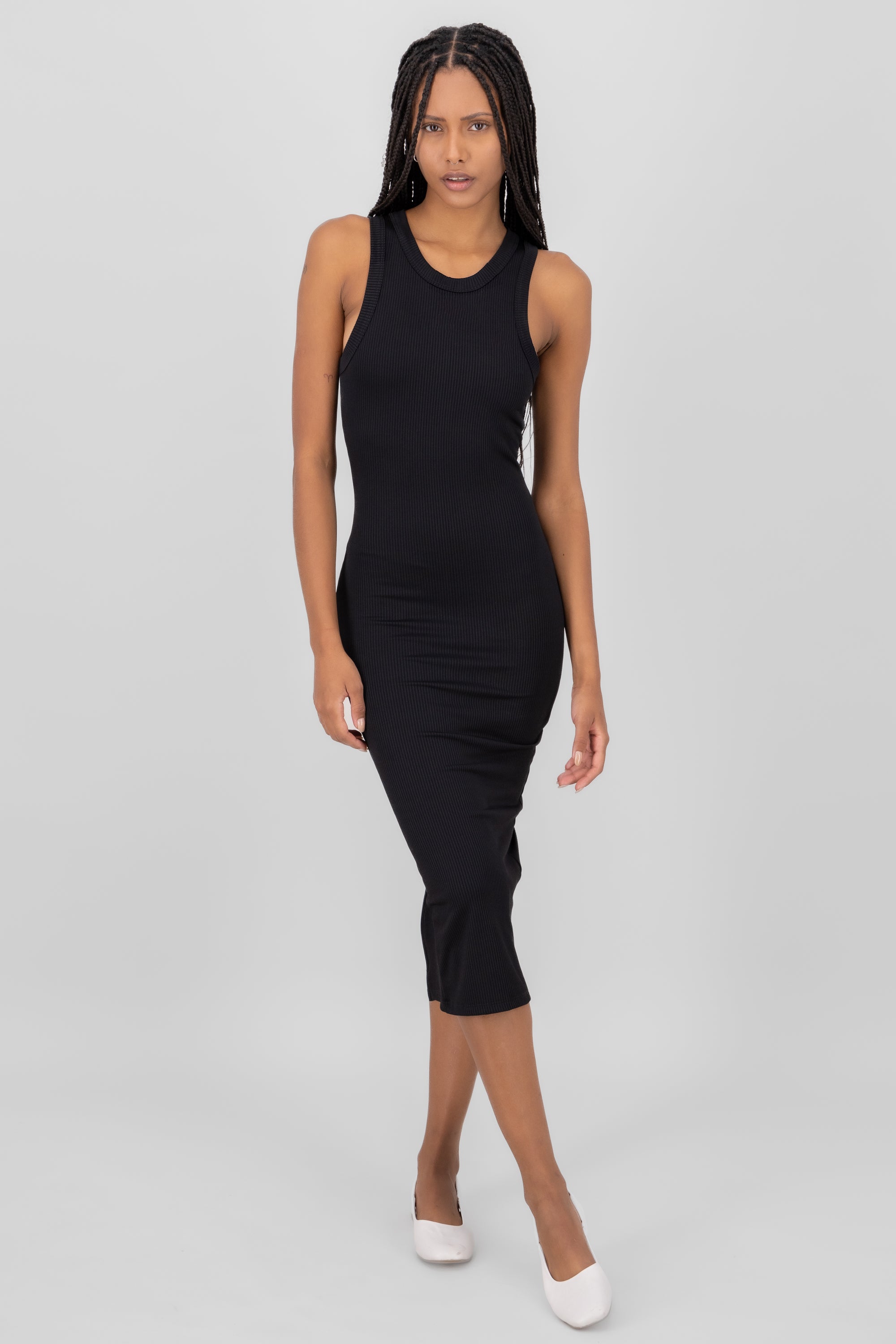 Sleeveless Round Neck Basic Bodycon Maxi Dress BLACK