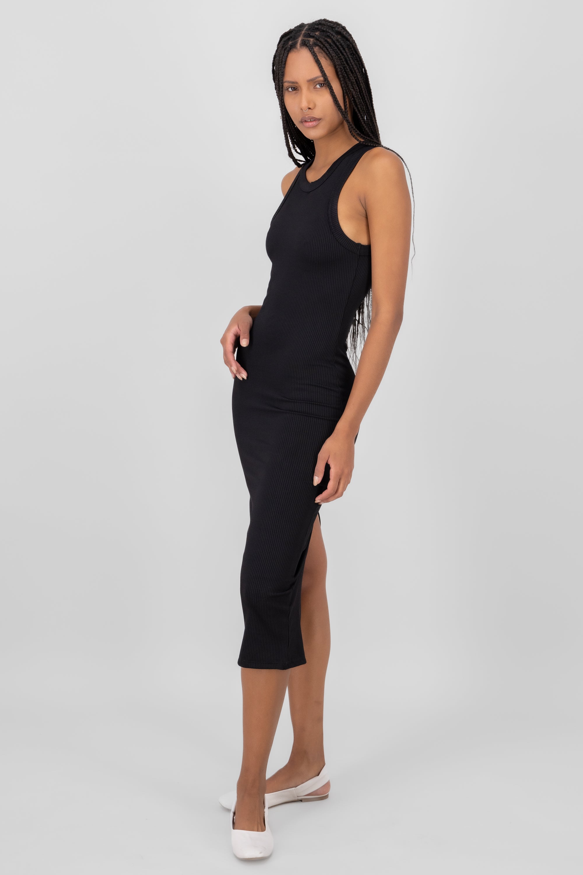 Sleeveless Round Neck Basic Bodycon Maxi Dress BLACK