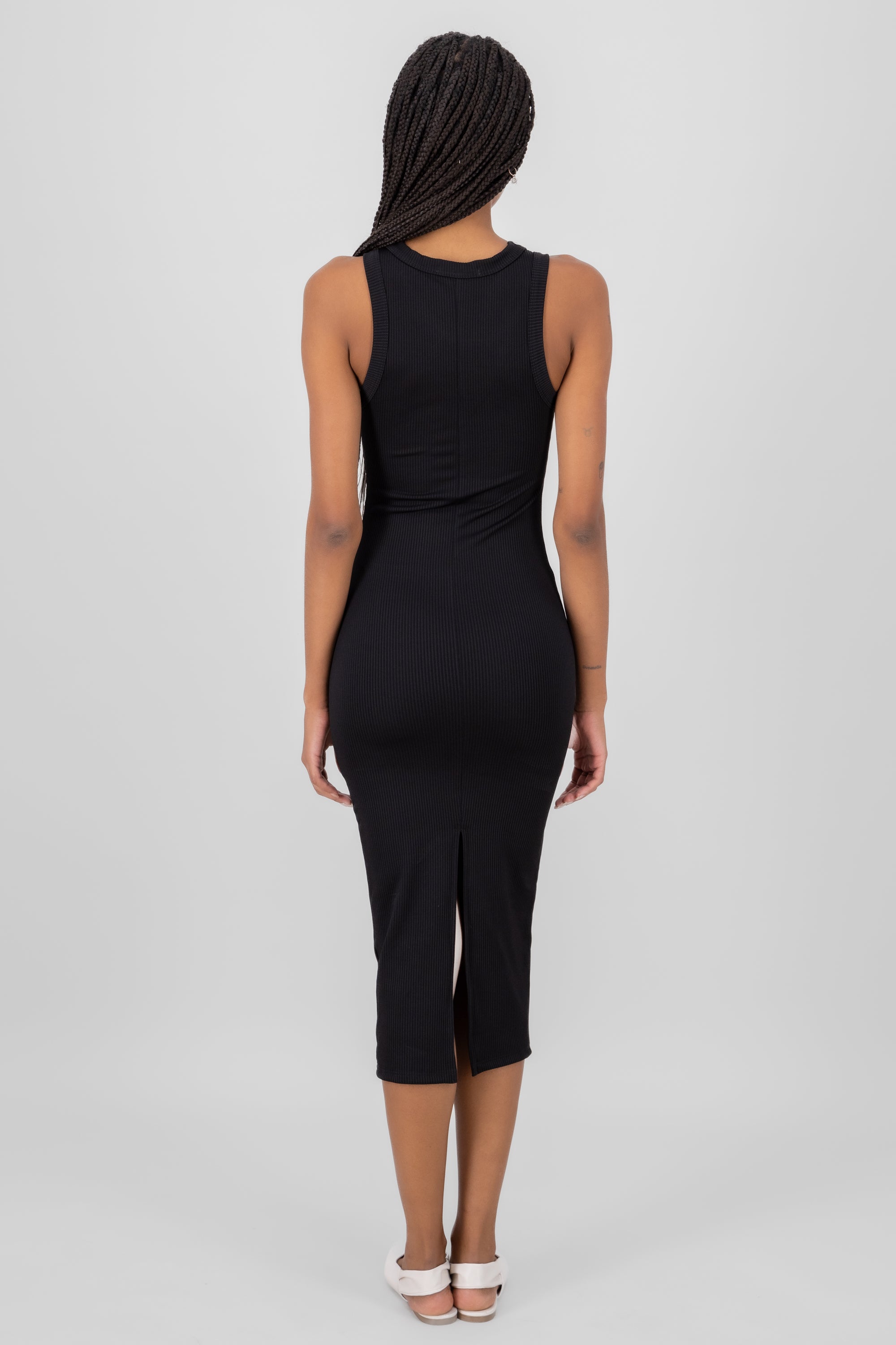 Sleeveless Round Neck Basic Bodycon Maxi Dress BLACK