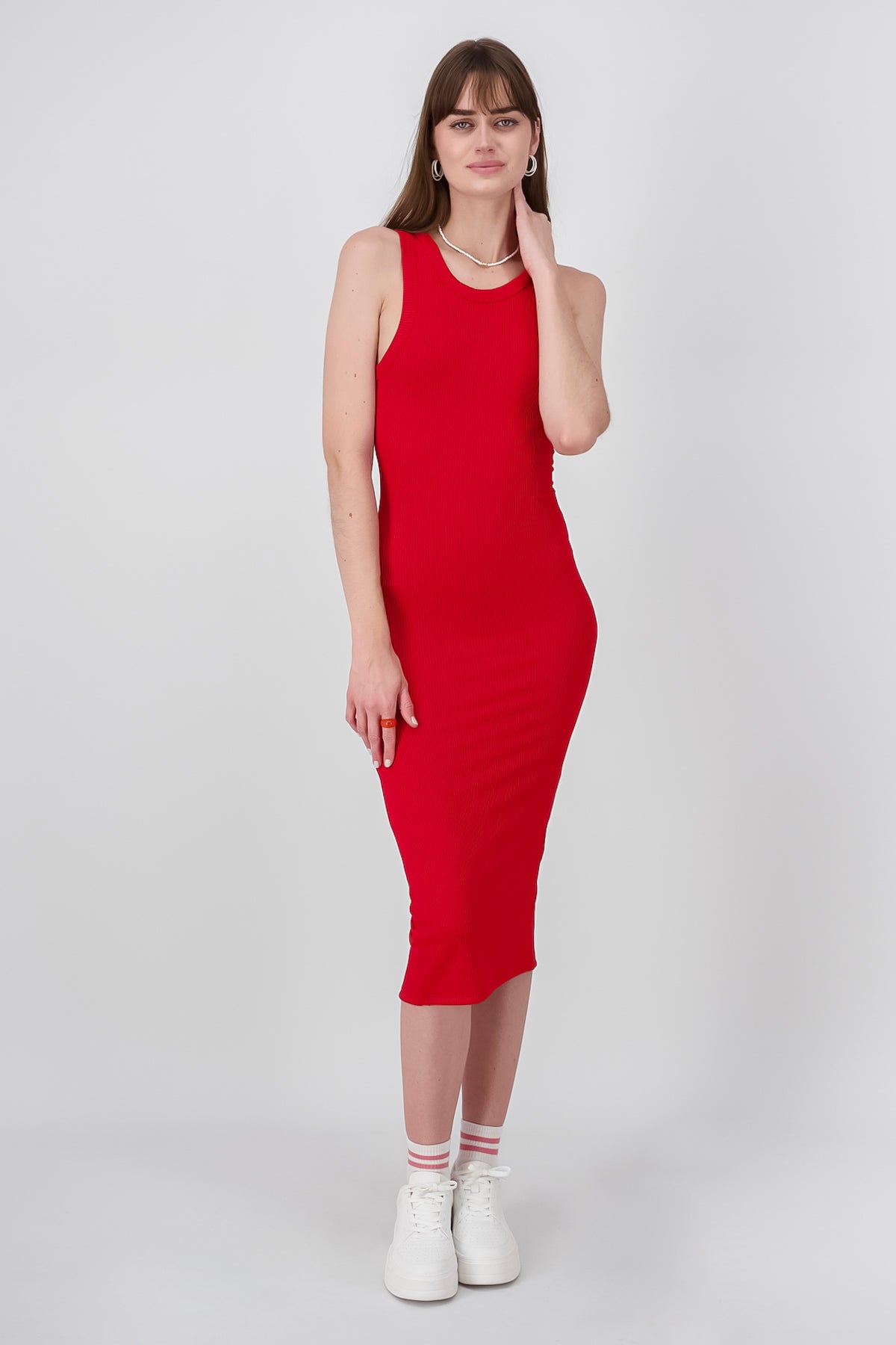 Sleeveless Round Neck Basic Bodycon Maxi Dress RED