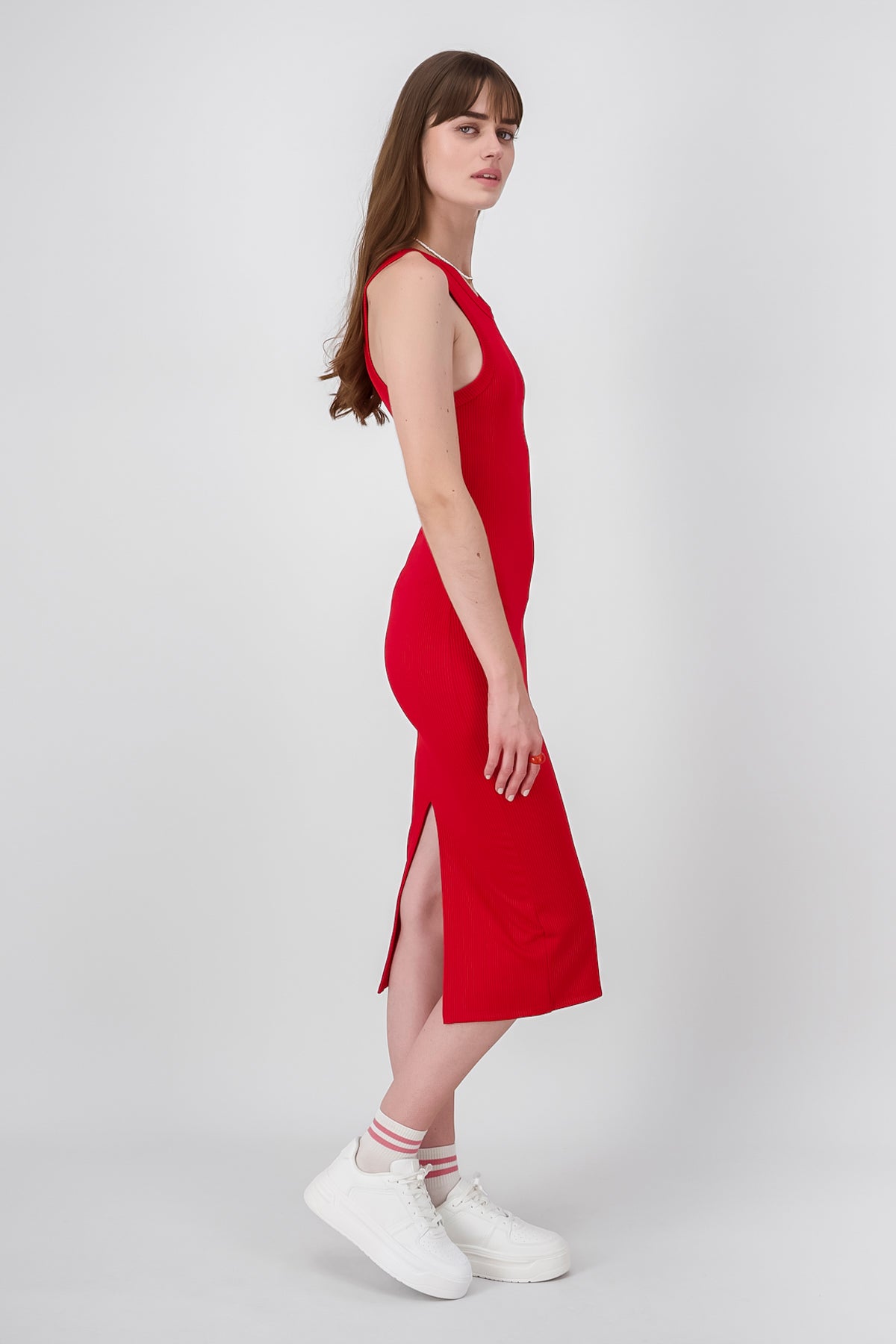 Sleeveless Round Neck Basic Bodycon Maxi Dress RED