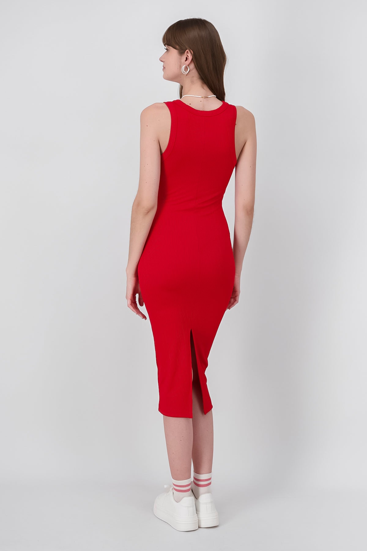 Sleeveless Round Neck Basic Bodycon Maxi Dress RED