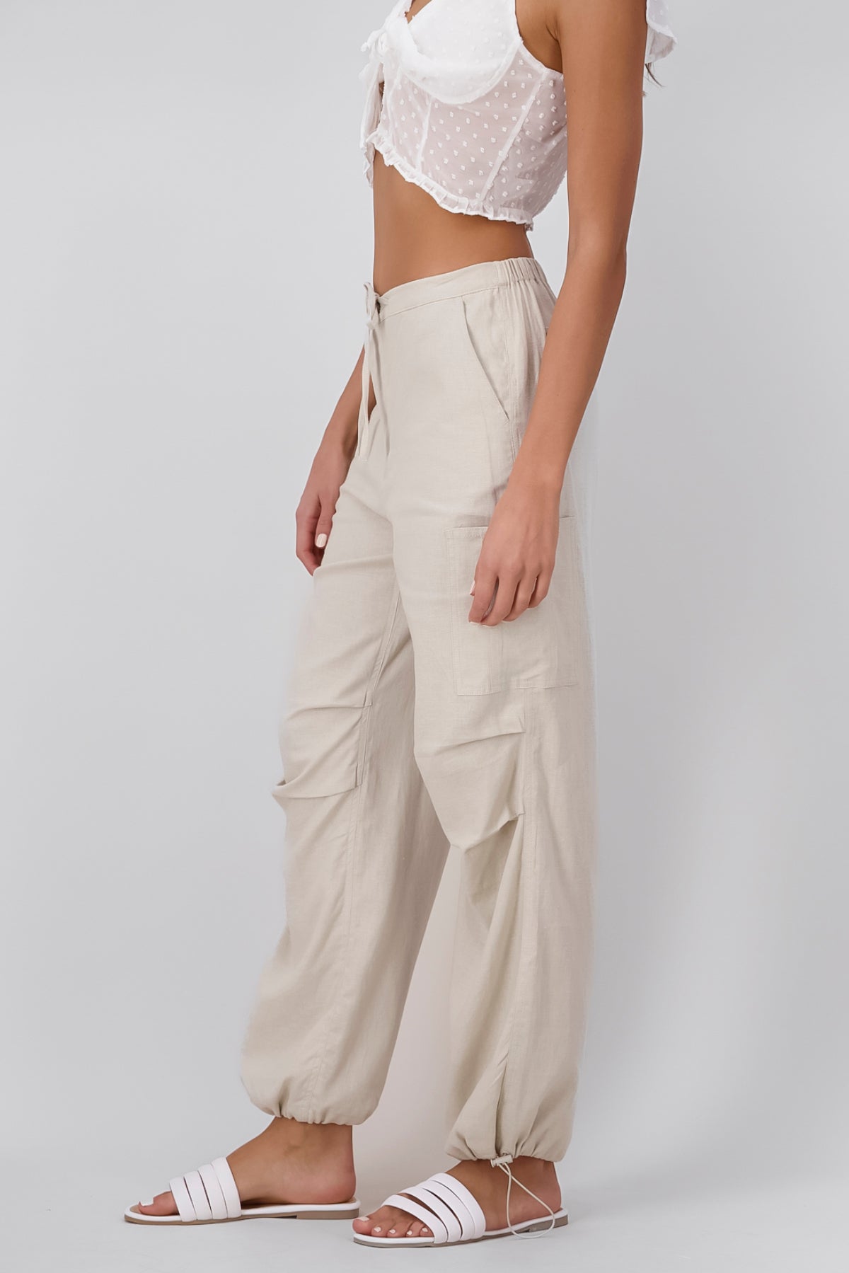 Basic Parachute Pants With Pockets BEIGE