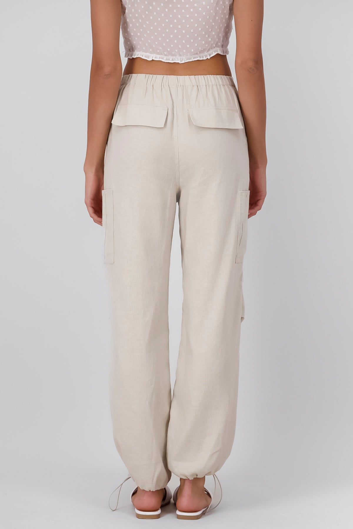 Basic Parachute Pants With Pockets BEIGE