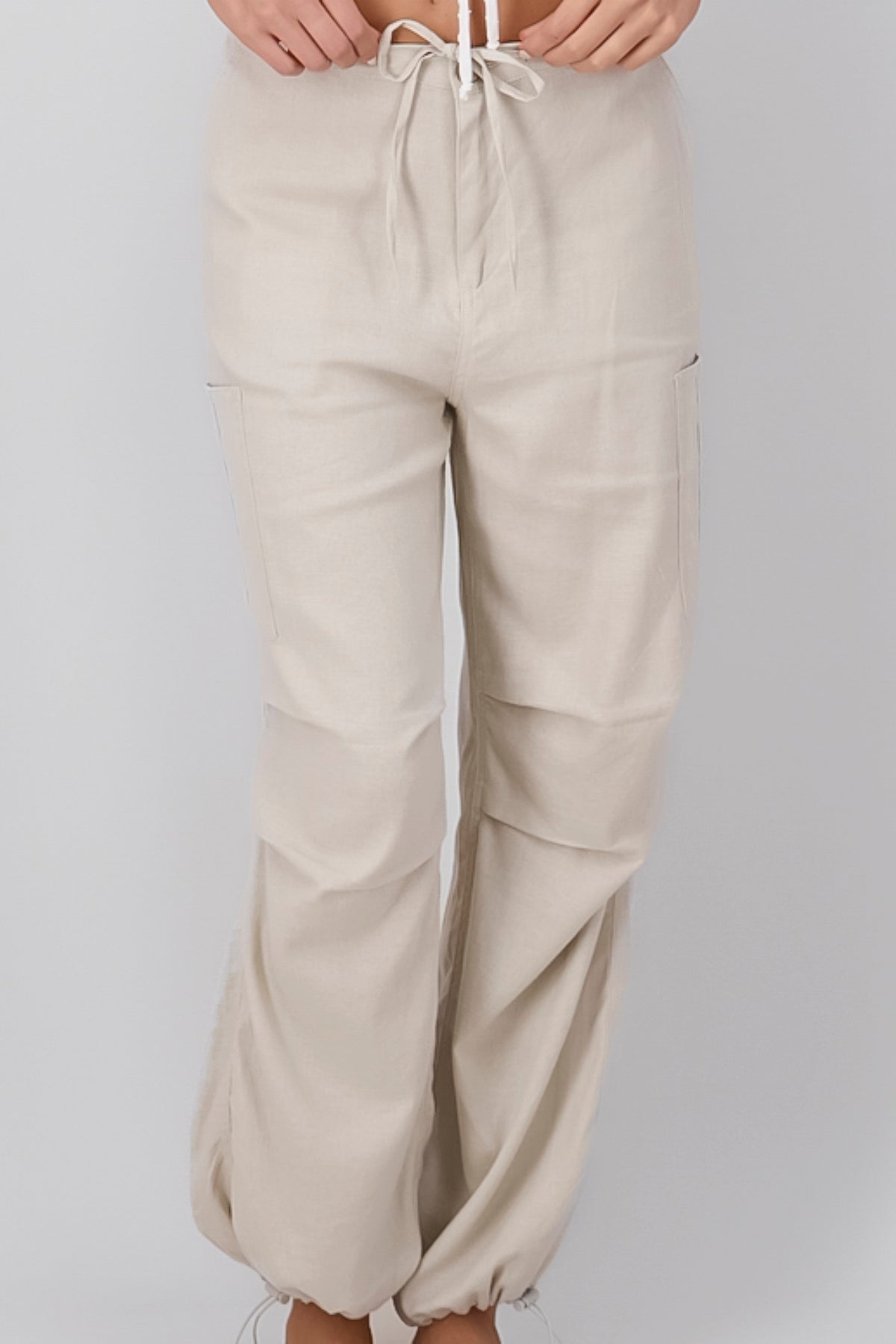 Basic Parachute Pants With Pockets BEIGE