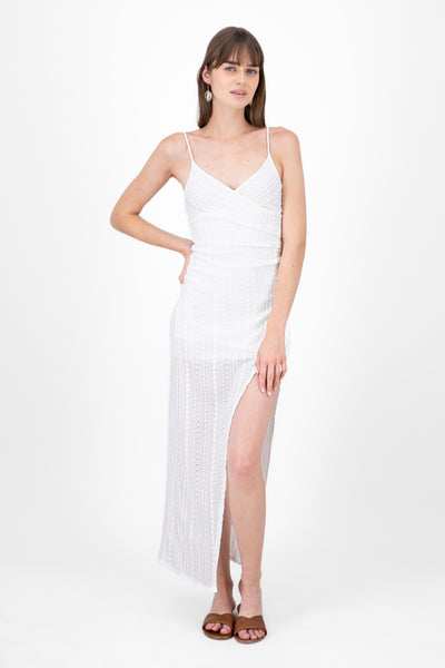 Textured SideSplit Maxi Wrap Dress WHITE