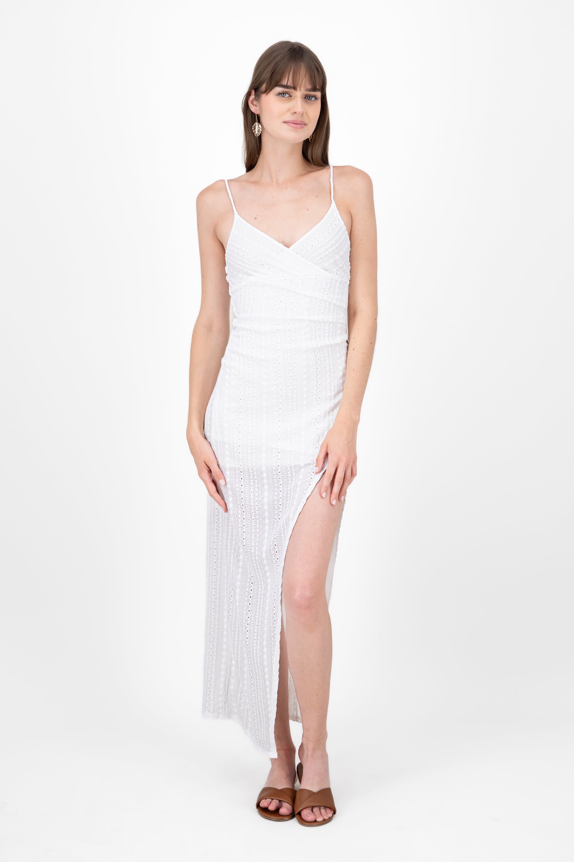 Textured SideSplit Maxi Wrap Dress WHITE