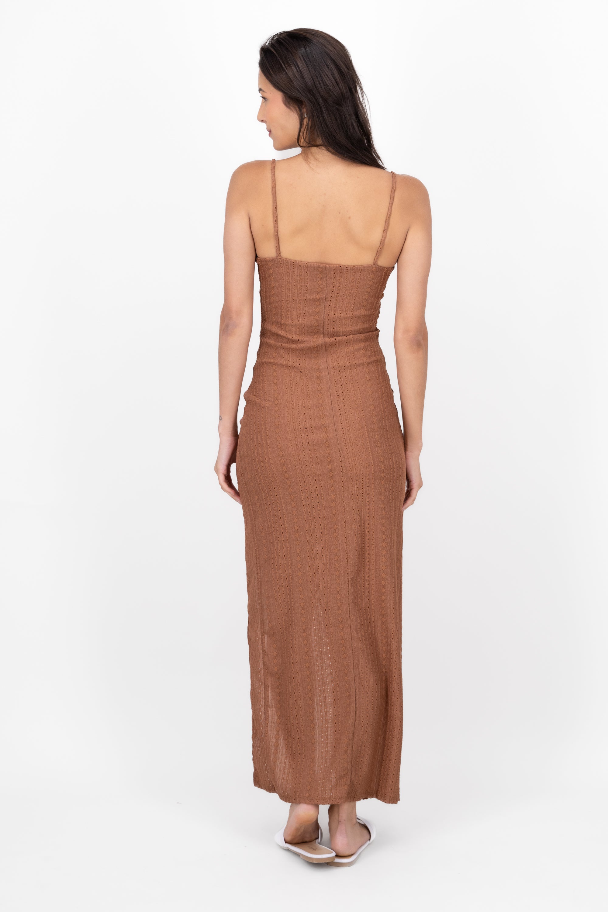 Textured SideSplit Maxi Wrap Dress BROWN