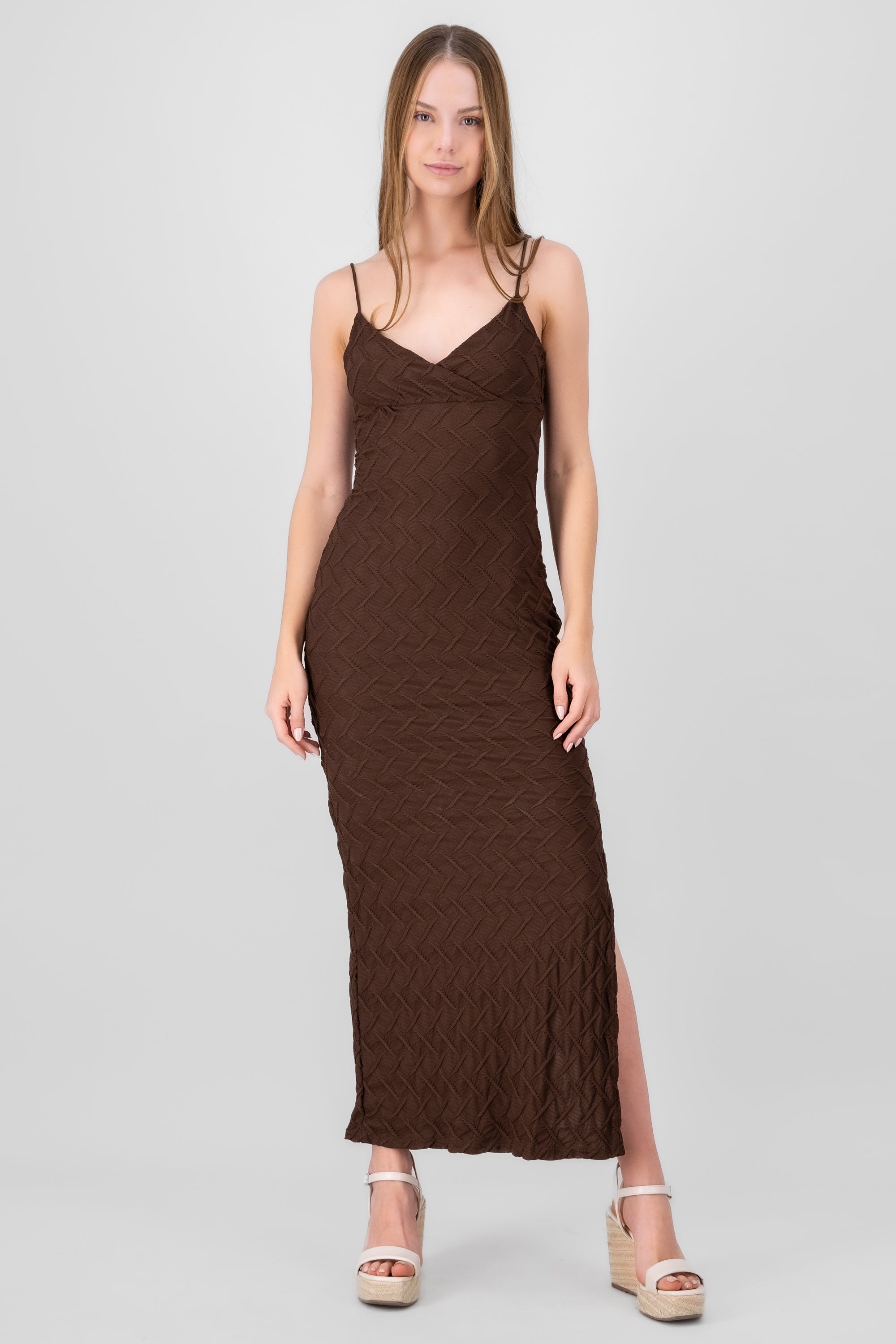 Textured Cami Design Maxi Dress BROWN