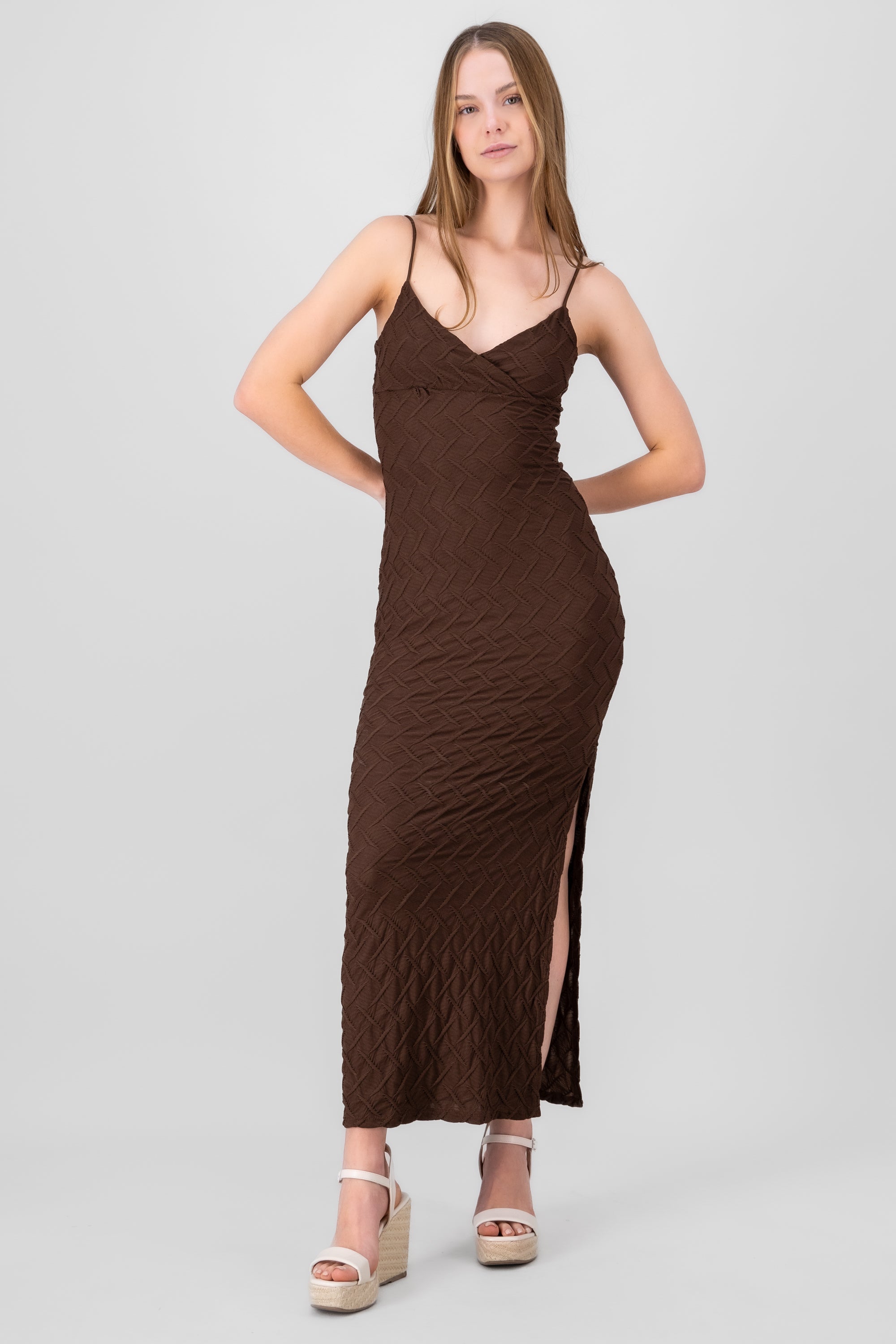 Textured Cami Design Maxi Dress BROWN