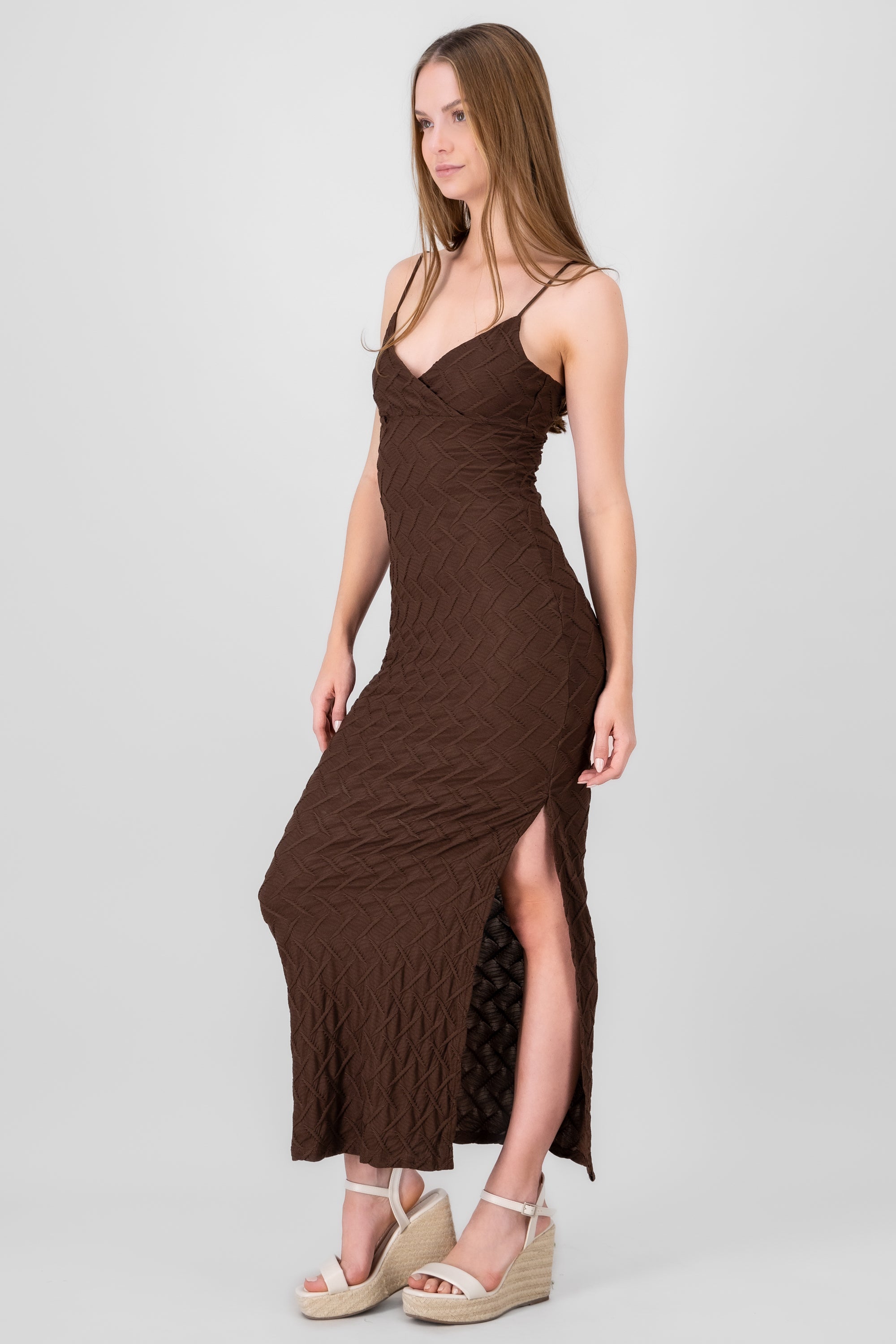 Textured Cami Design Maxi Dress BROWN