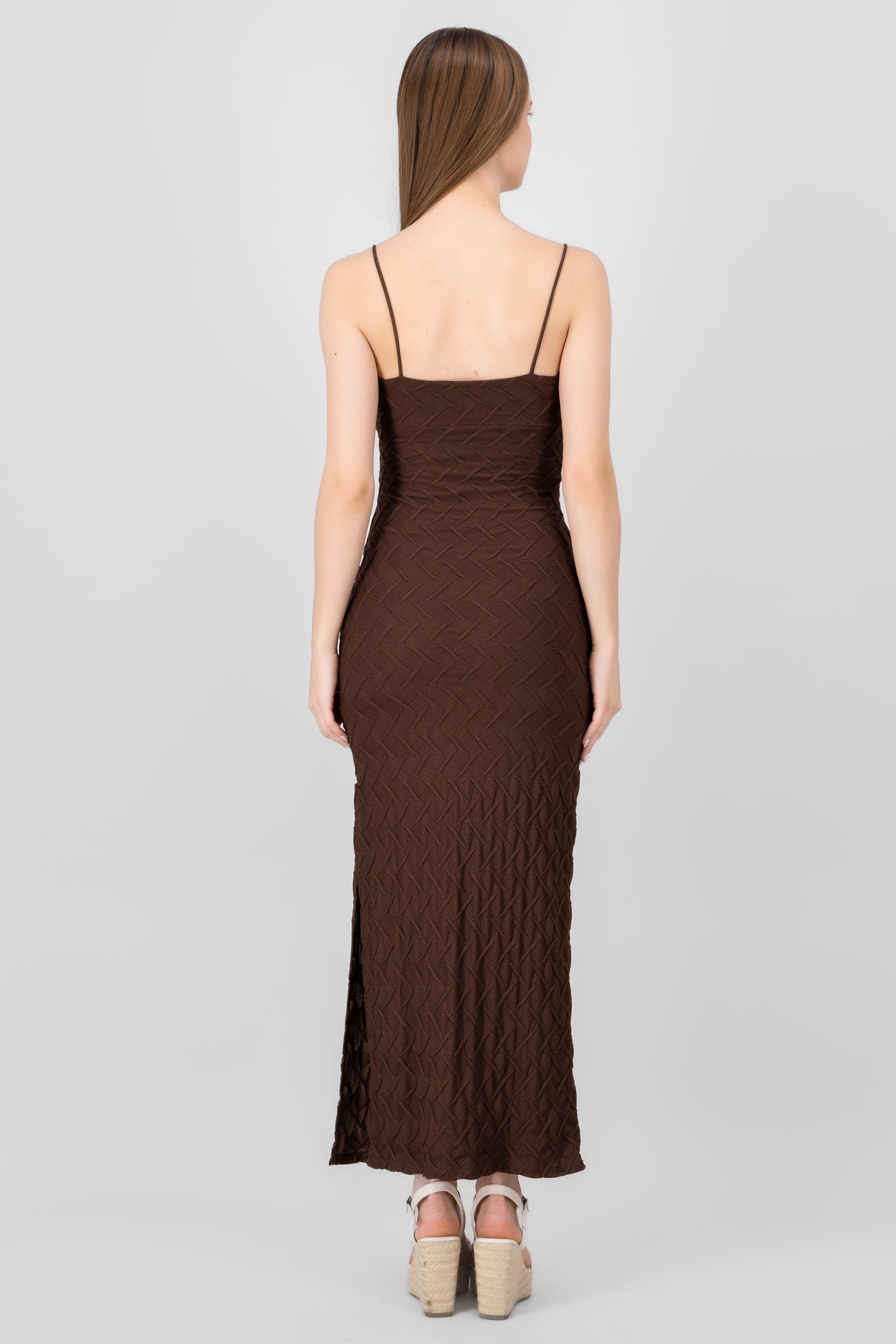 Textured Cami Design Maxi Dress BROWN