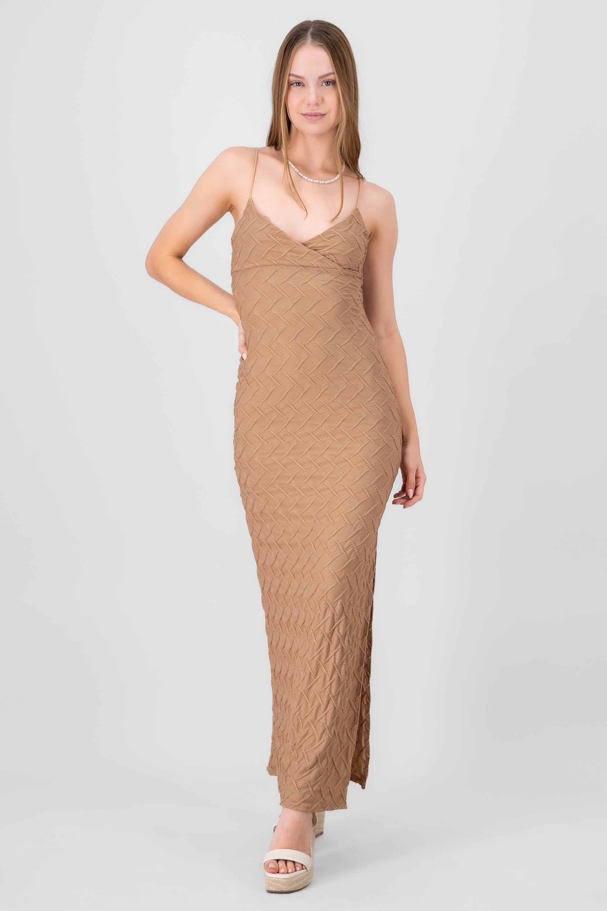 Textured Cami Design Maxi Dress KHAKI