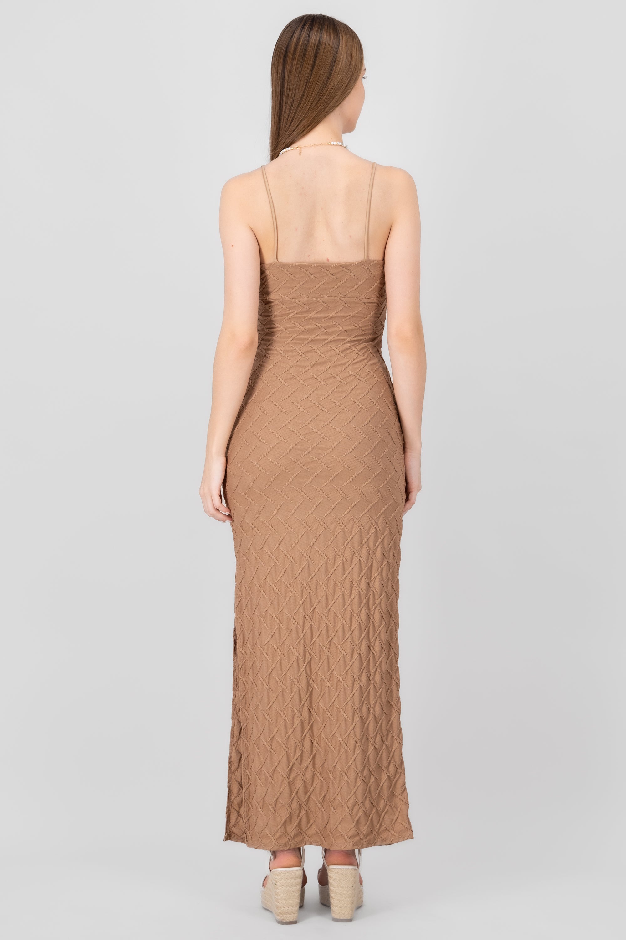 Textured Cami Design Maxi Dress KHAKI