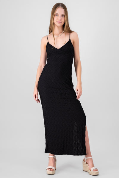 Textured Cami Design Maxi Dress BLACK