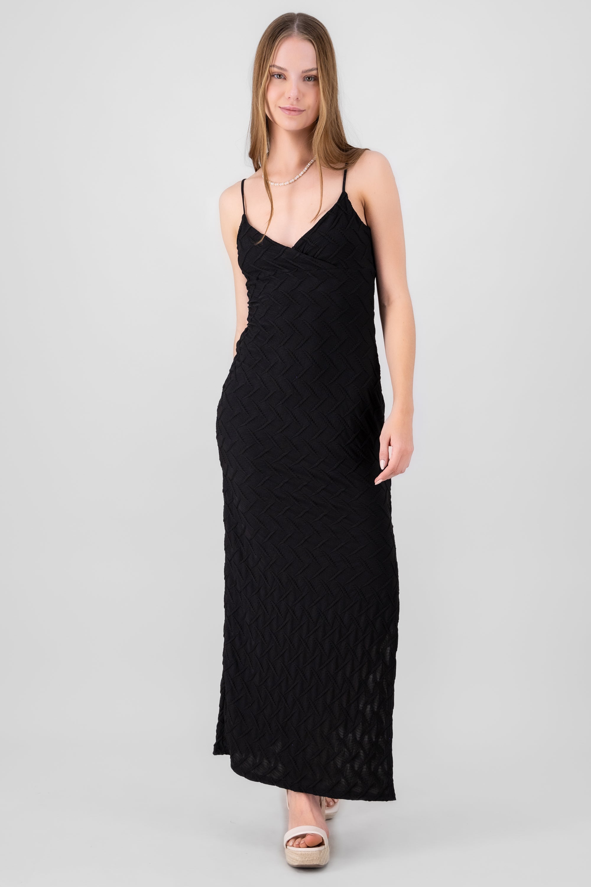 Textured Cami Design Maxi Dress BLACK