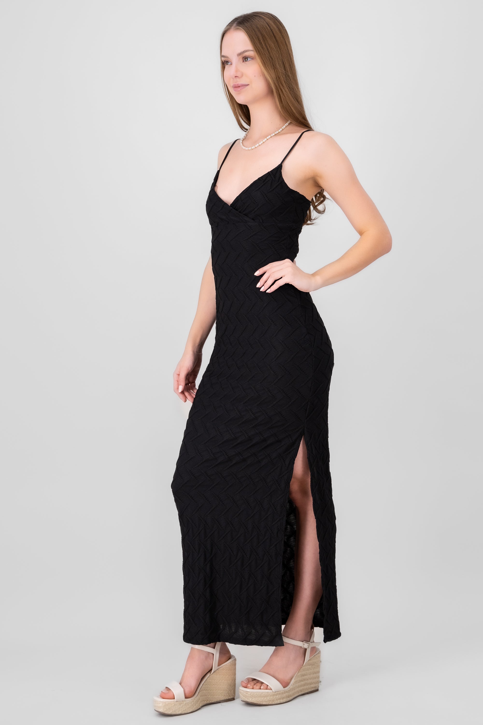 Textured Cami Design Maxi Dress BLACK