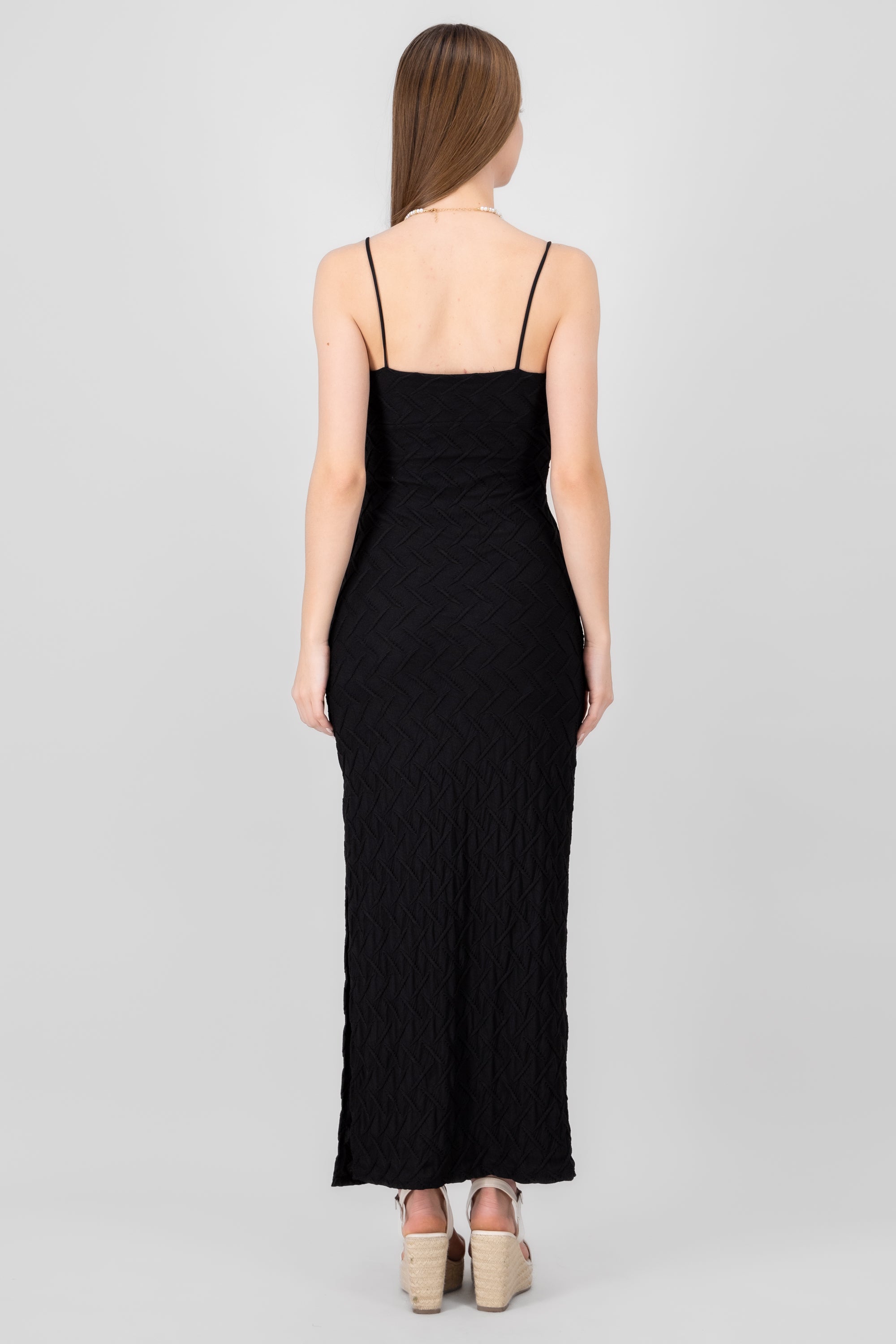 Textured Cami Design Maxi Dress BLACK