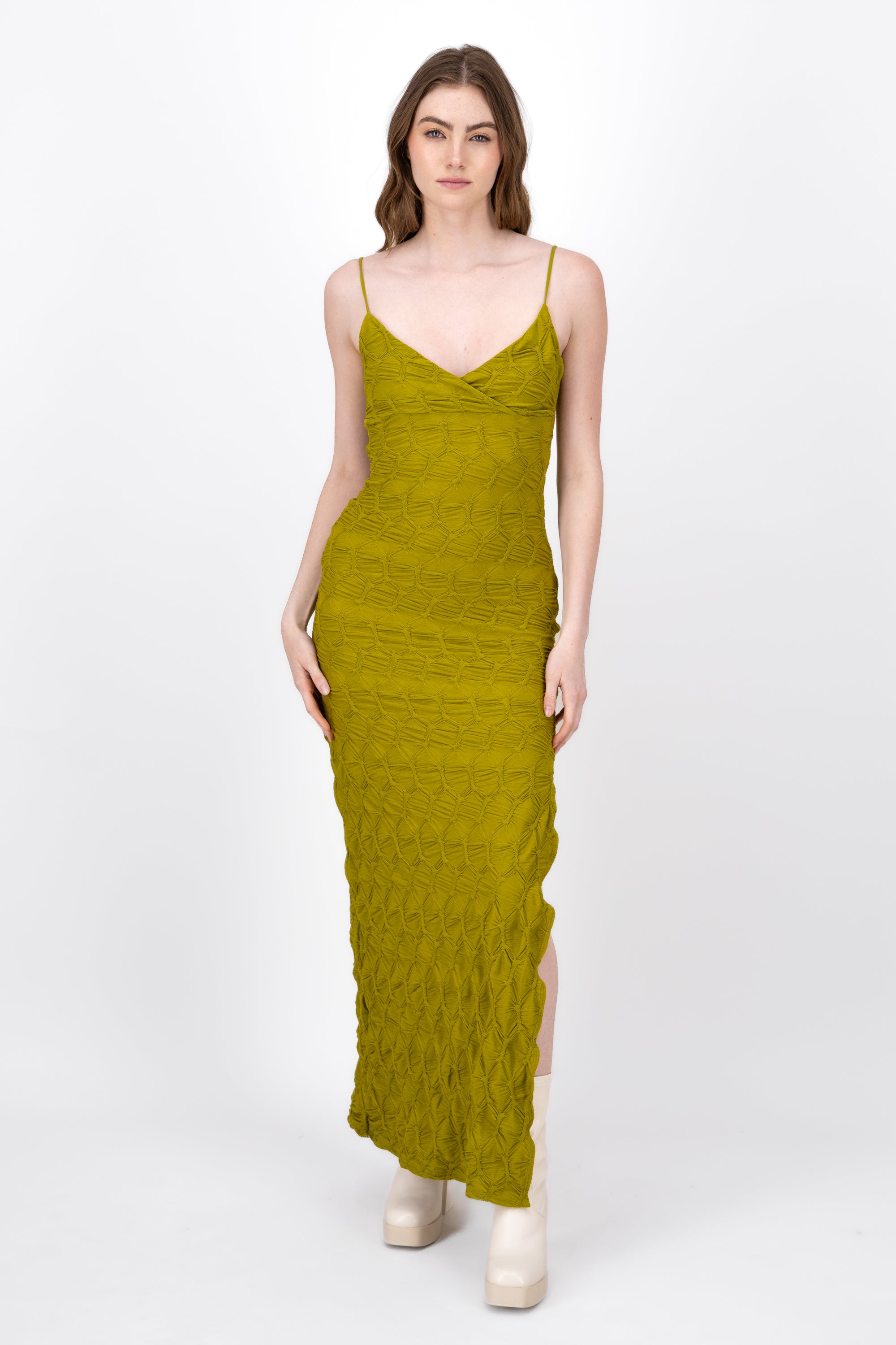 Textured Cami Design Maxi Dress LIME GREEN