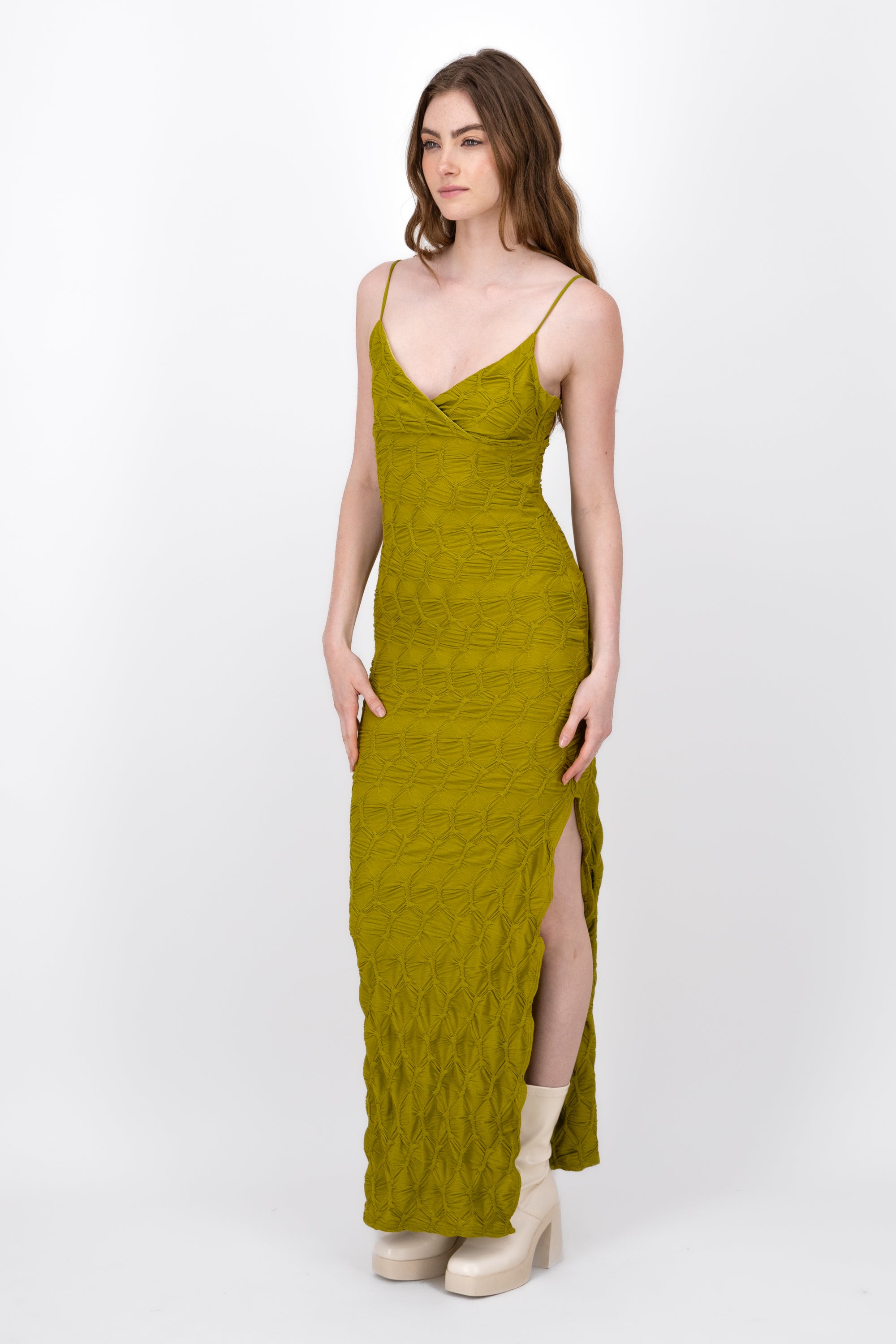 Textured Cami Design Maxi Dress LIME GREEN