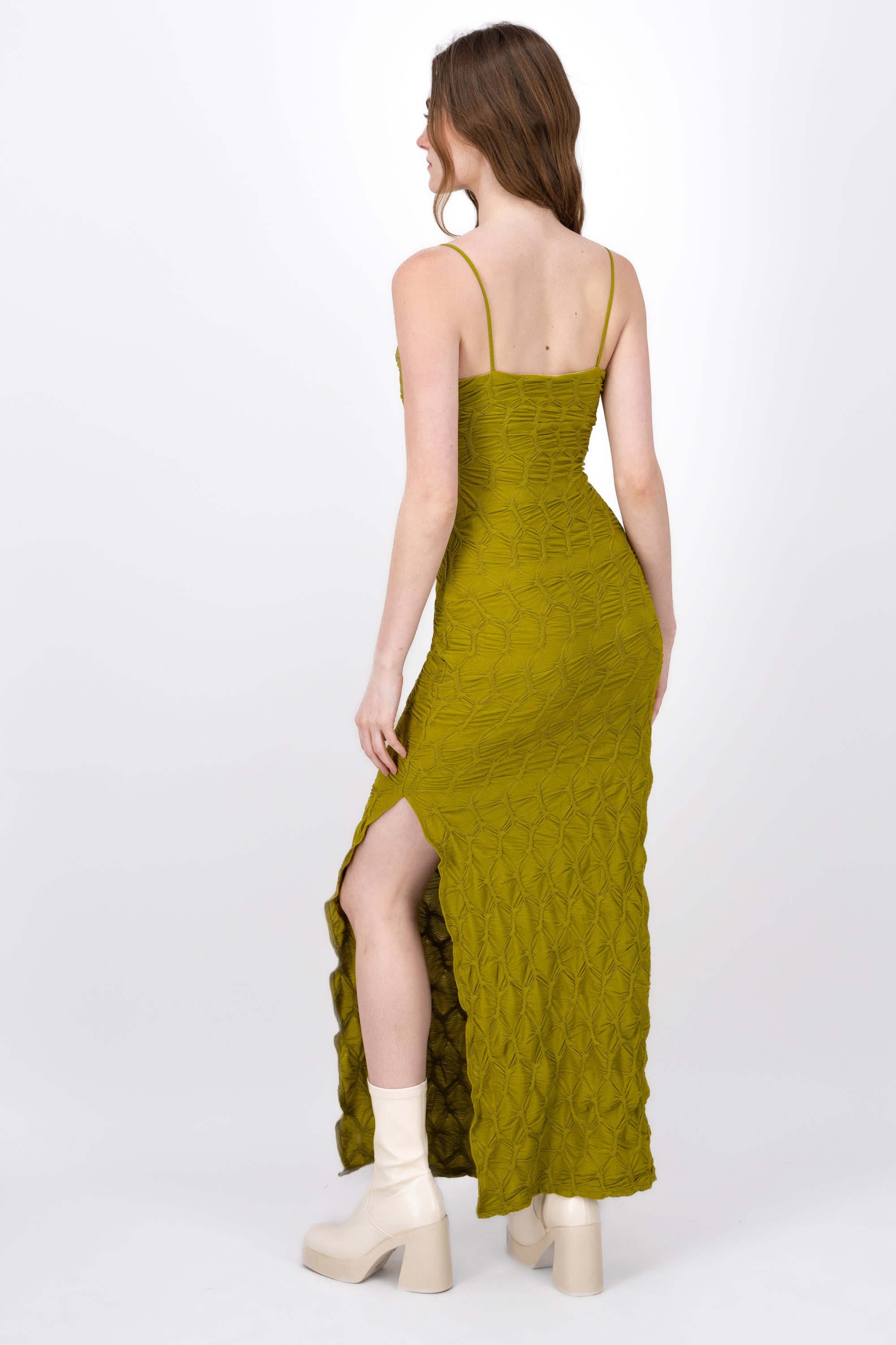 Textured Cami Design Maxi Dress LIME GREEN