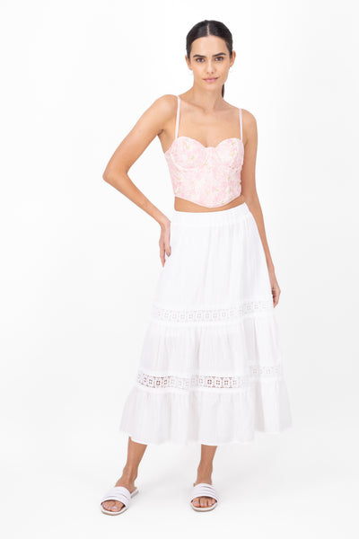 Boho Midi Crocheted Skirt WHITE