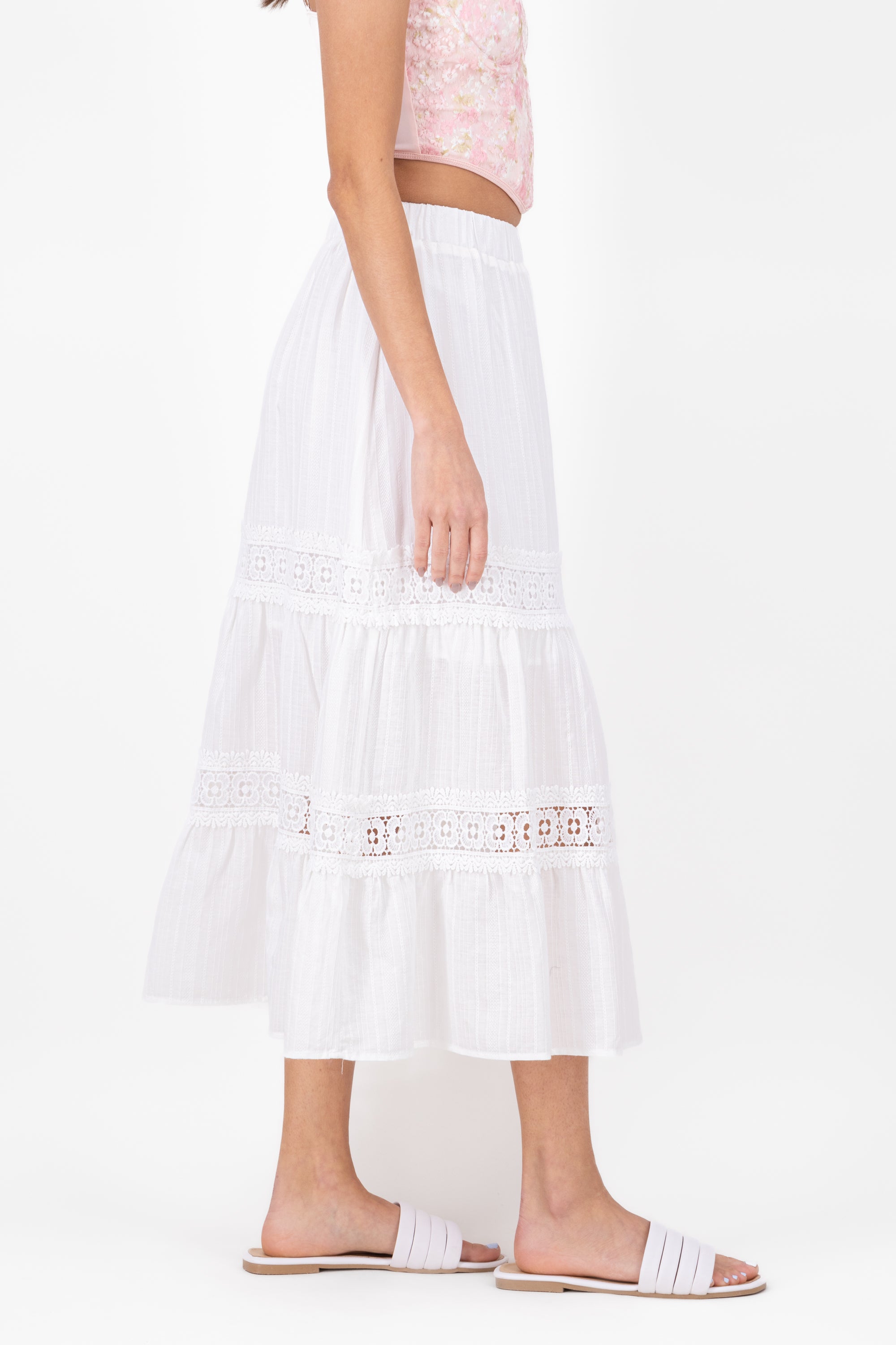 Boho Midi Crocheted Skirt WHITE