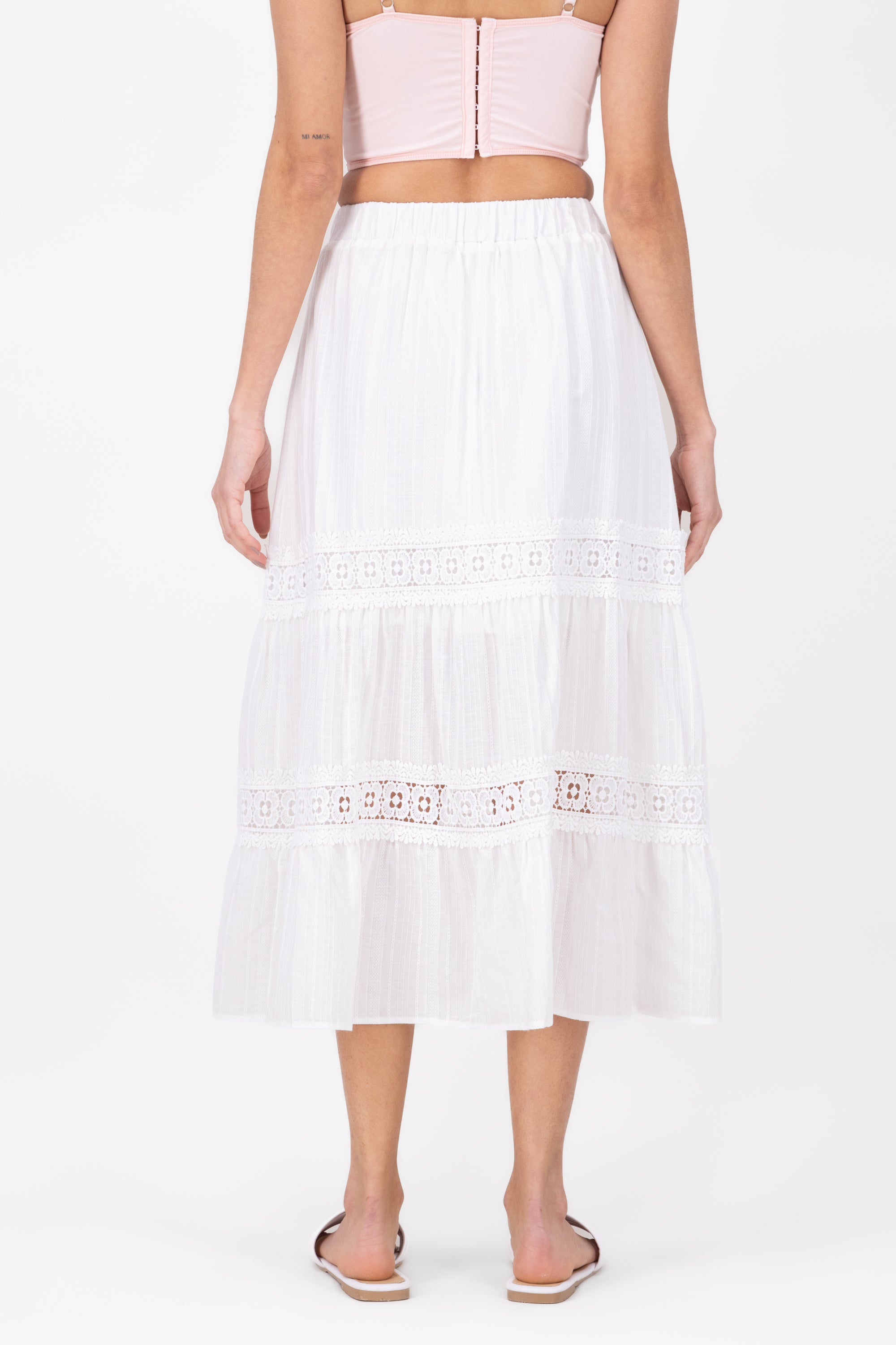 Boho Midi Crocheted Skirt WHITE