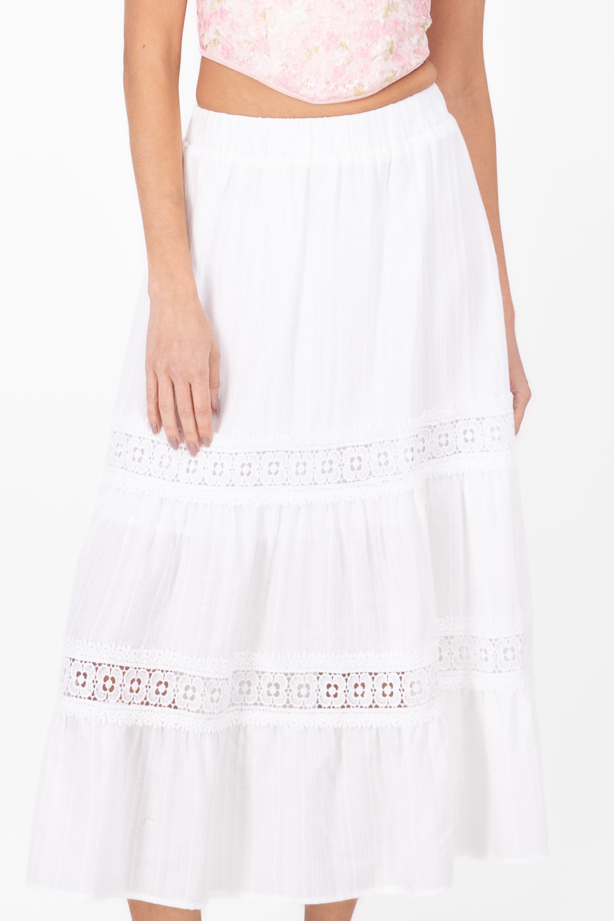 Boho Midi Crocheted Skirt WHITE