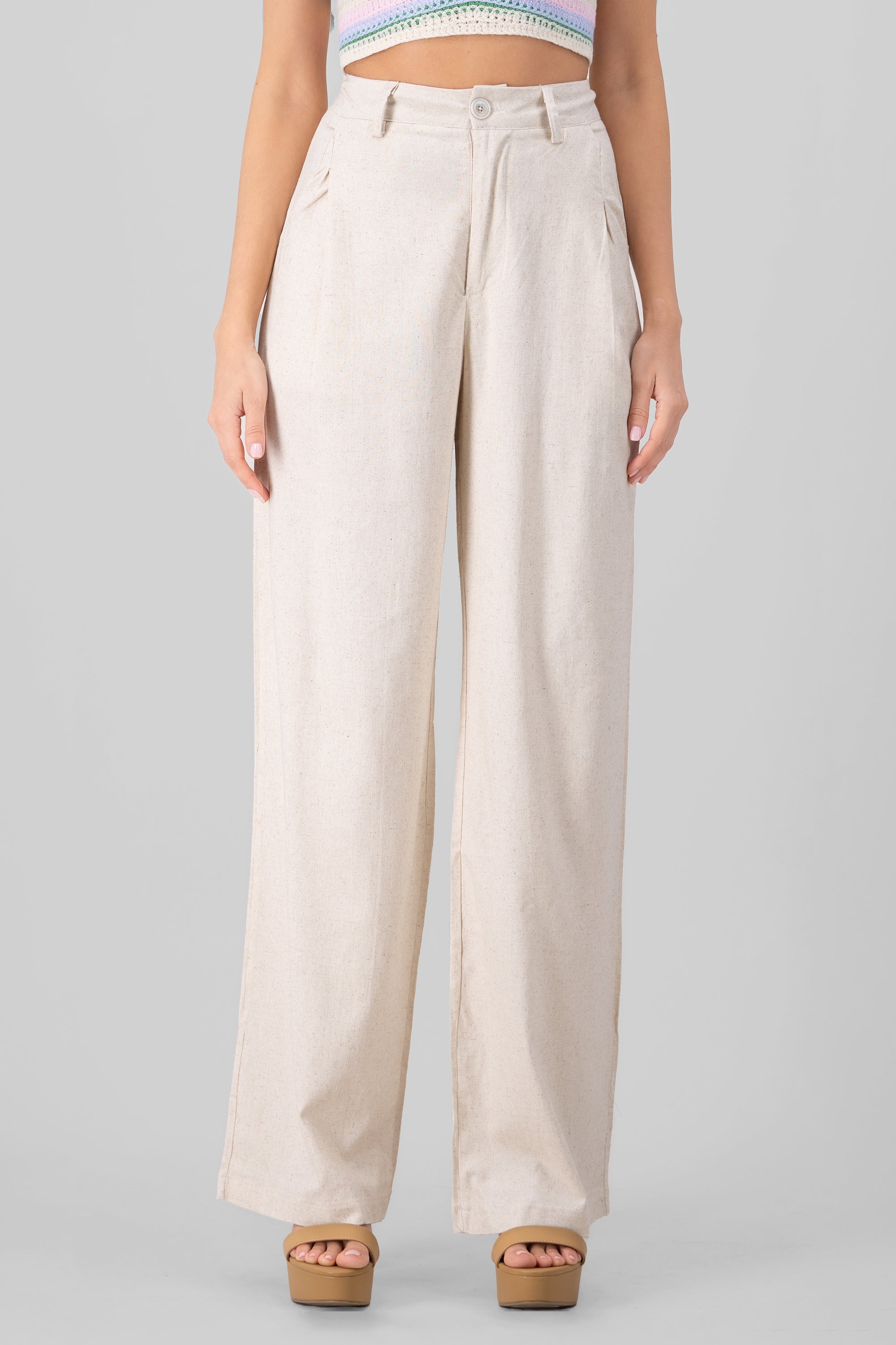 High Waisted Linen Pants with Pockets SAND