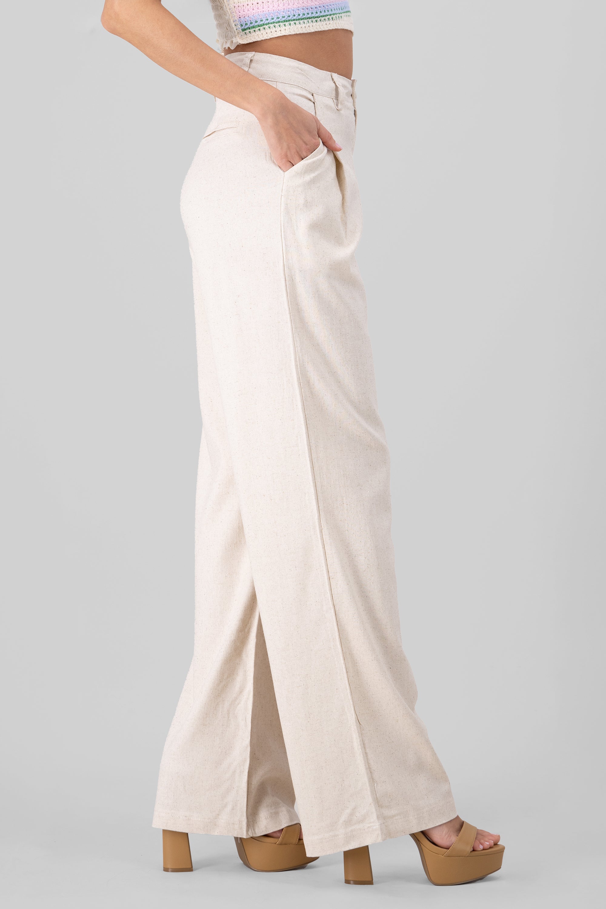 High Waisted Linen Pants with Pockets SAND