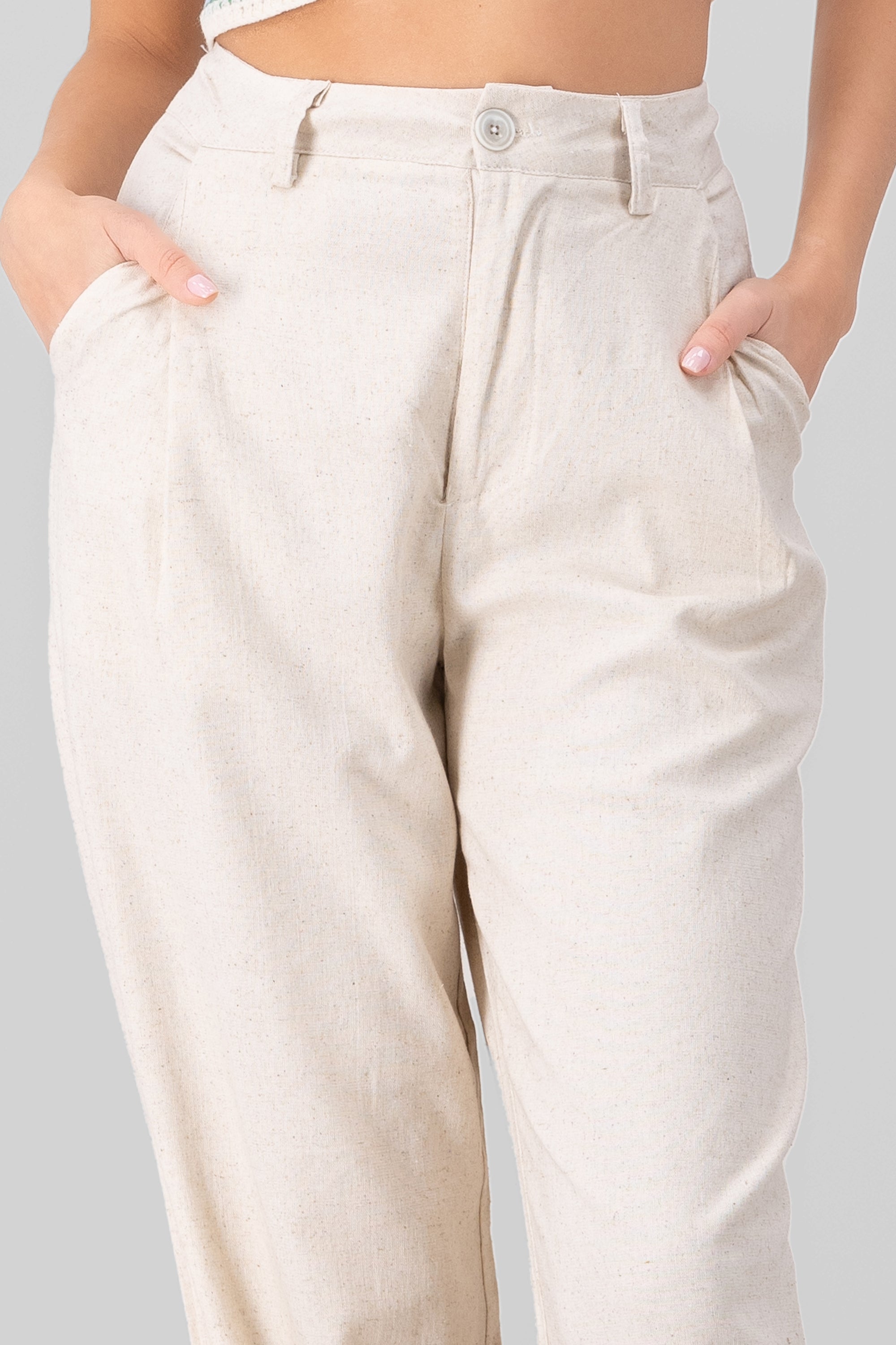 High Waisted Linen Pants with Pockets SAND