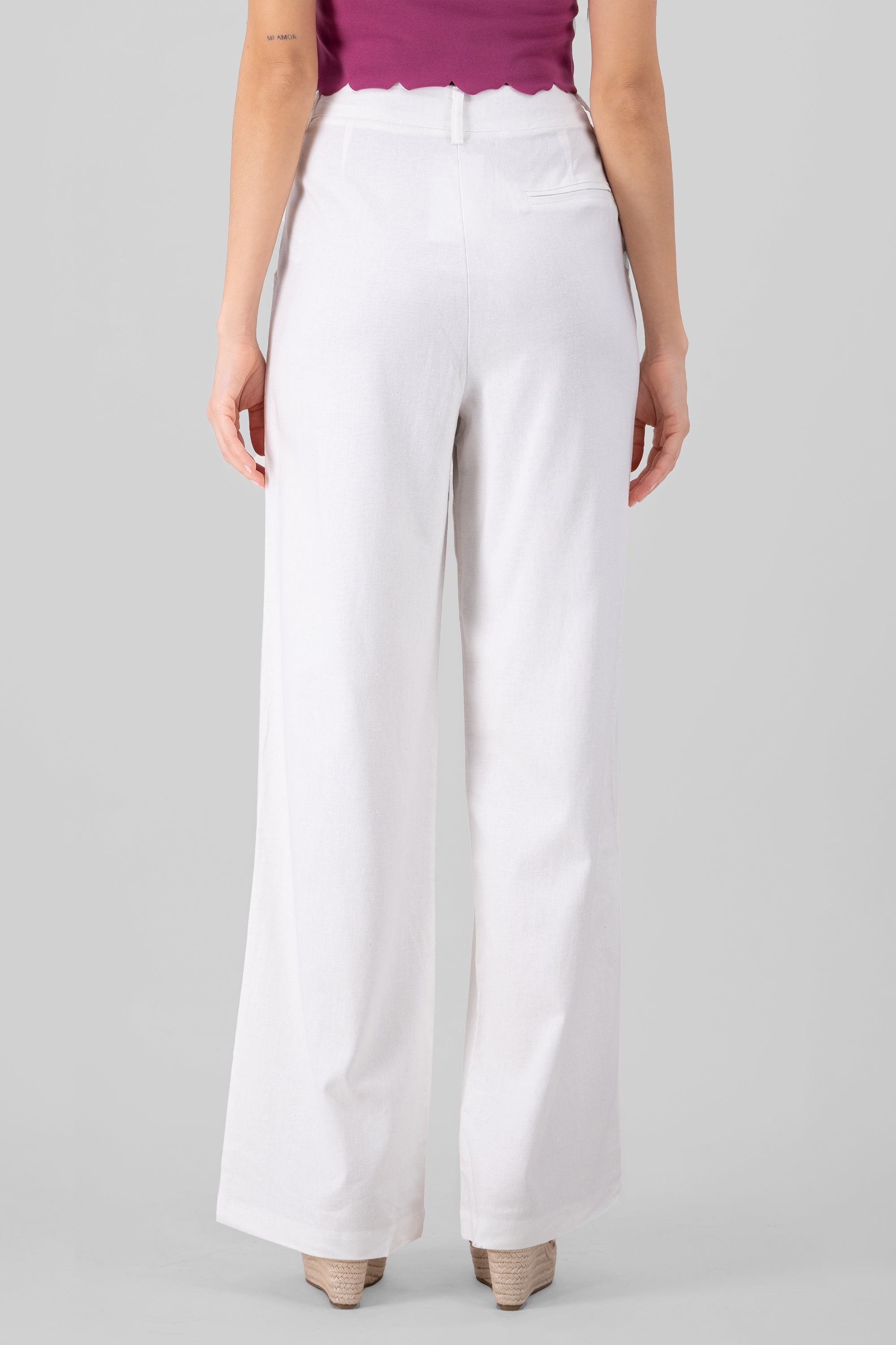 High Waisted Linen Pants with Pockets WHITE