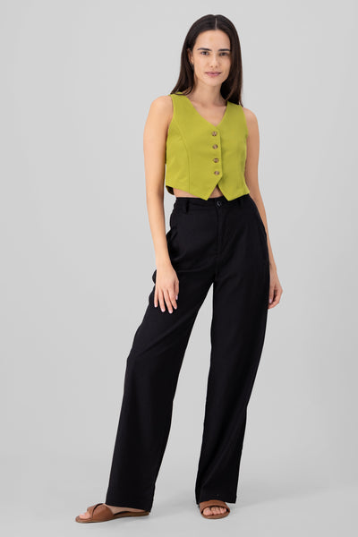 High Waisted Linen Pants with Pockets BLACK