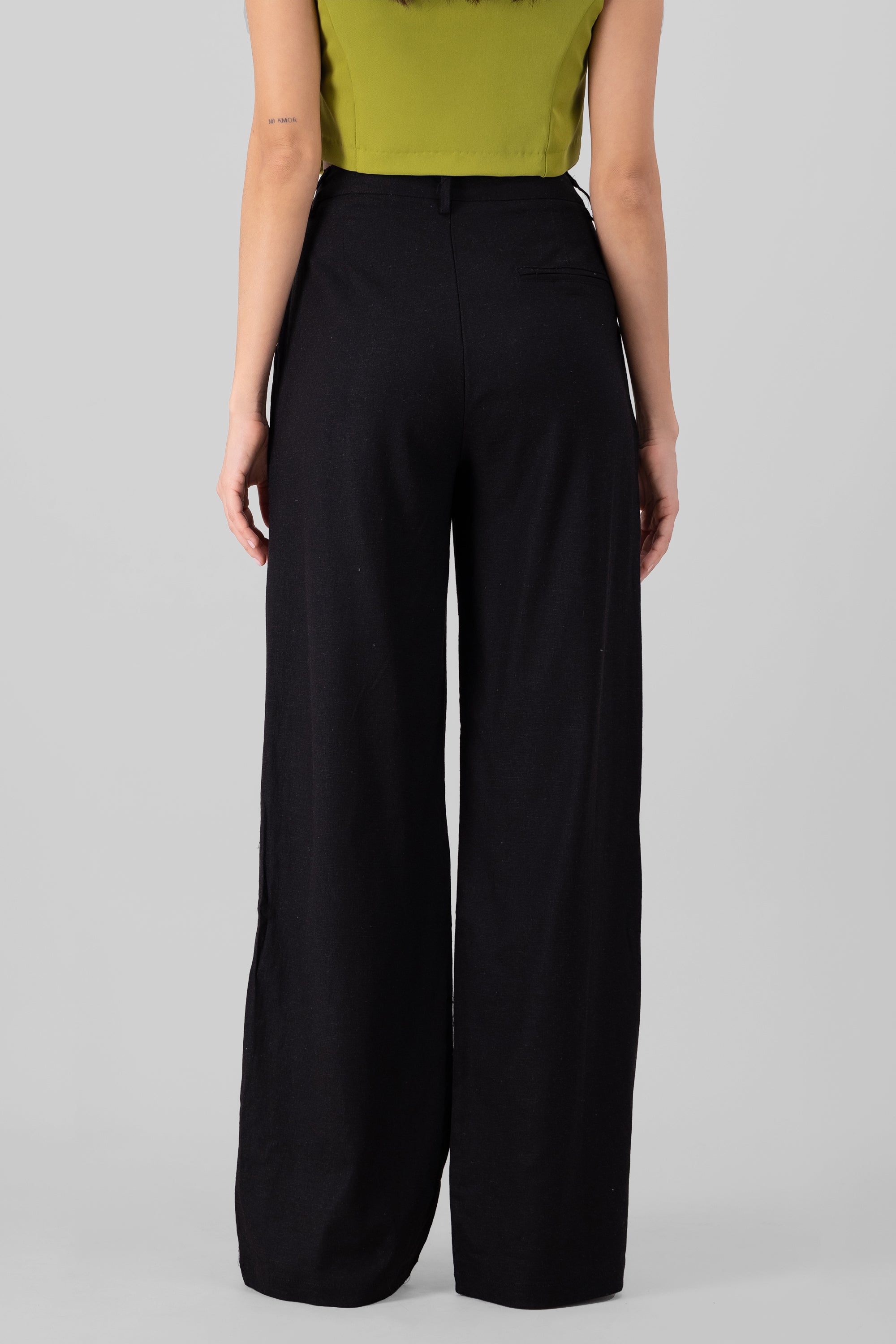 High Waisted Linen Pants with Pockets BLACK