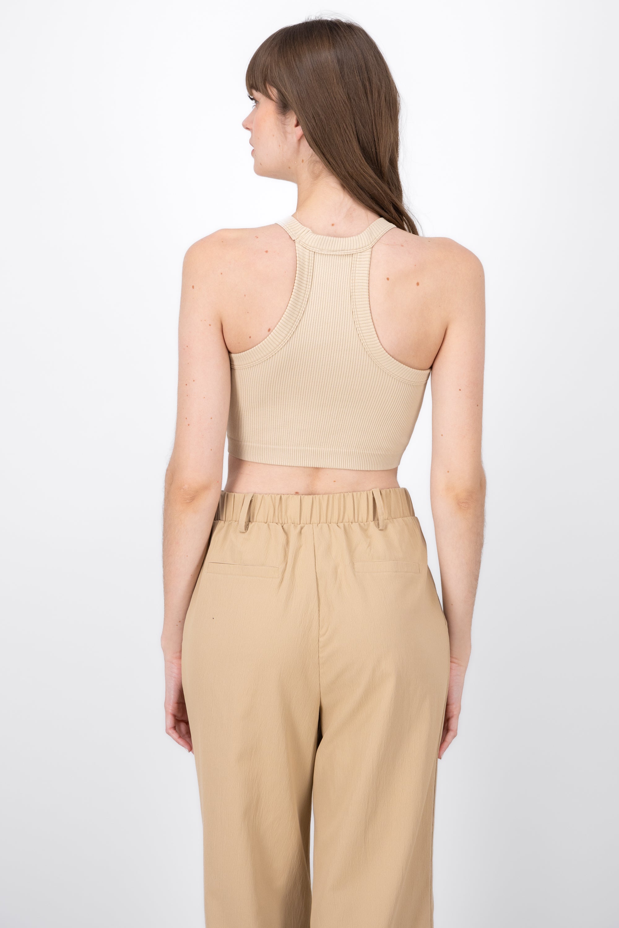 Seamless Ribbed Sleeveless Top KHAKI