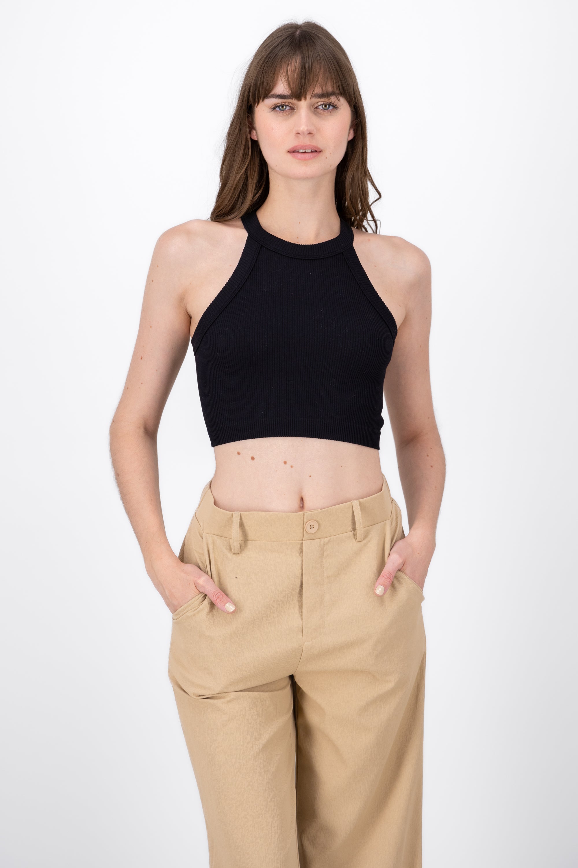 Seamless Ribbed Sleeveless Top BLACK