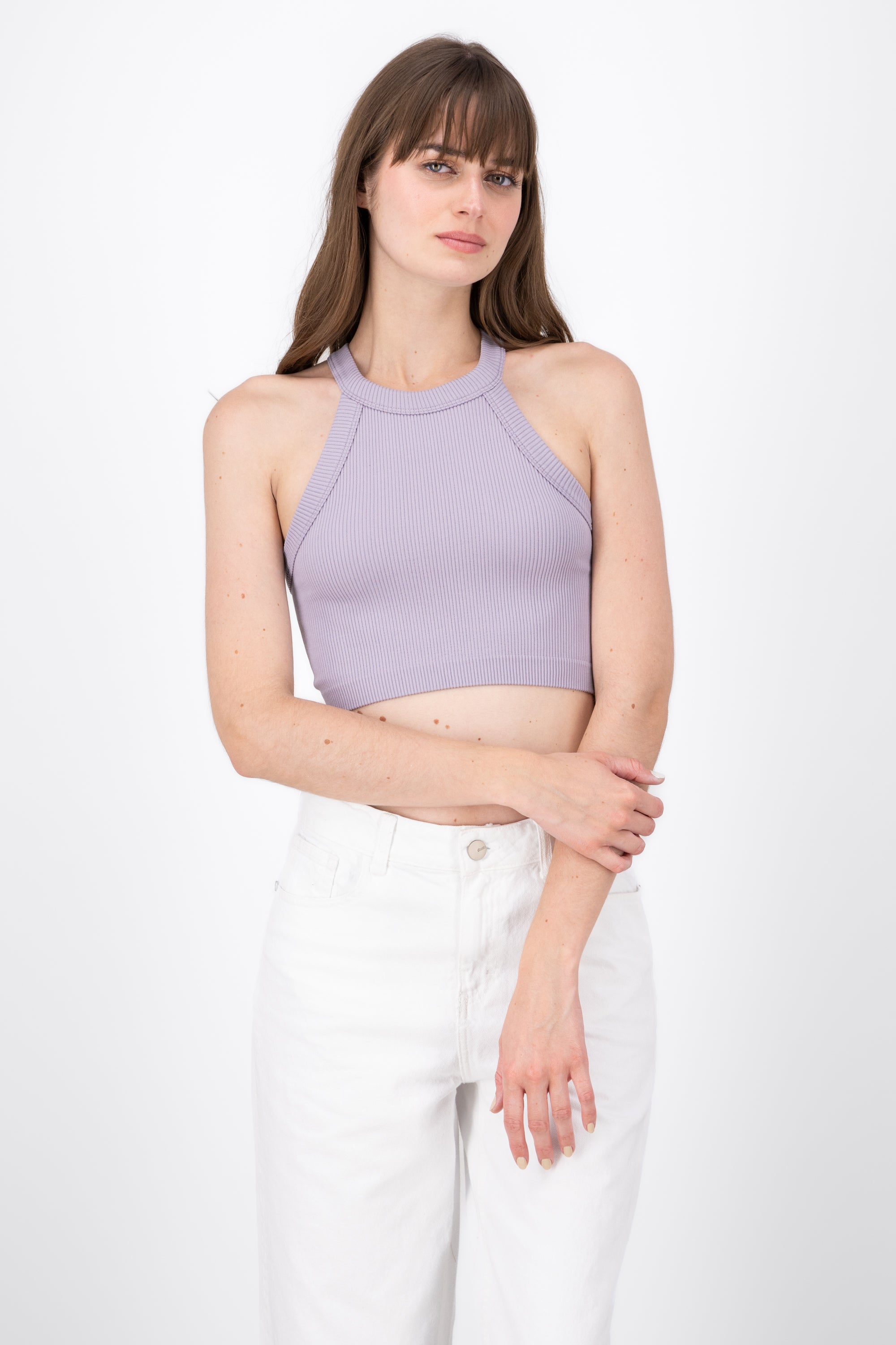 Seamless Ribbed Sleeveless Top GRAY