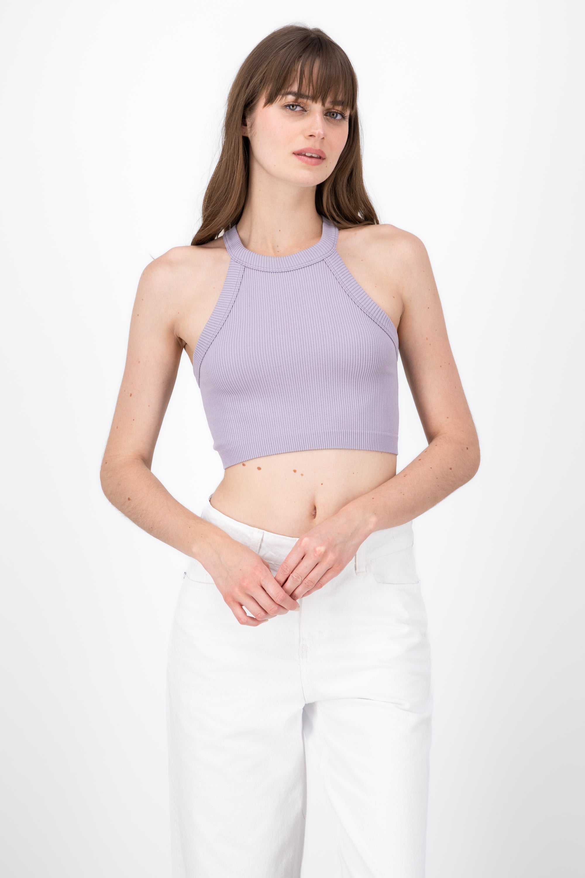 Seamless Ribbed Sleeveless Top GRAY