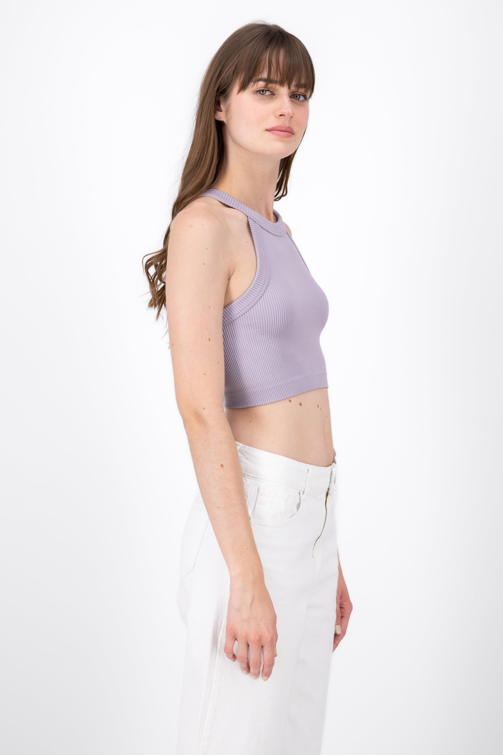 Seamless Ribbed Sleeveless Top GRAY