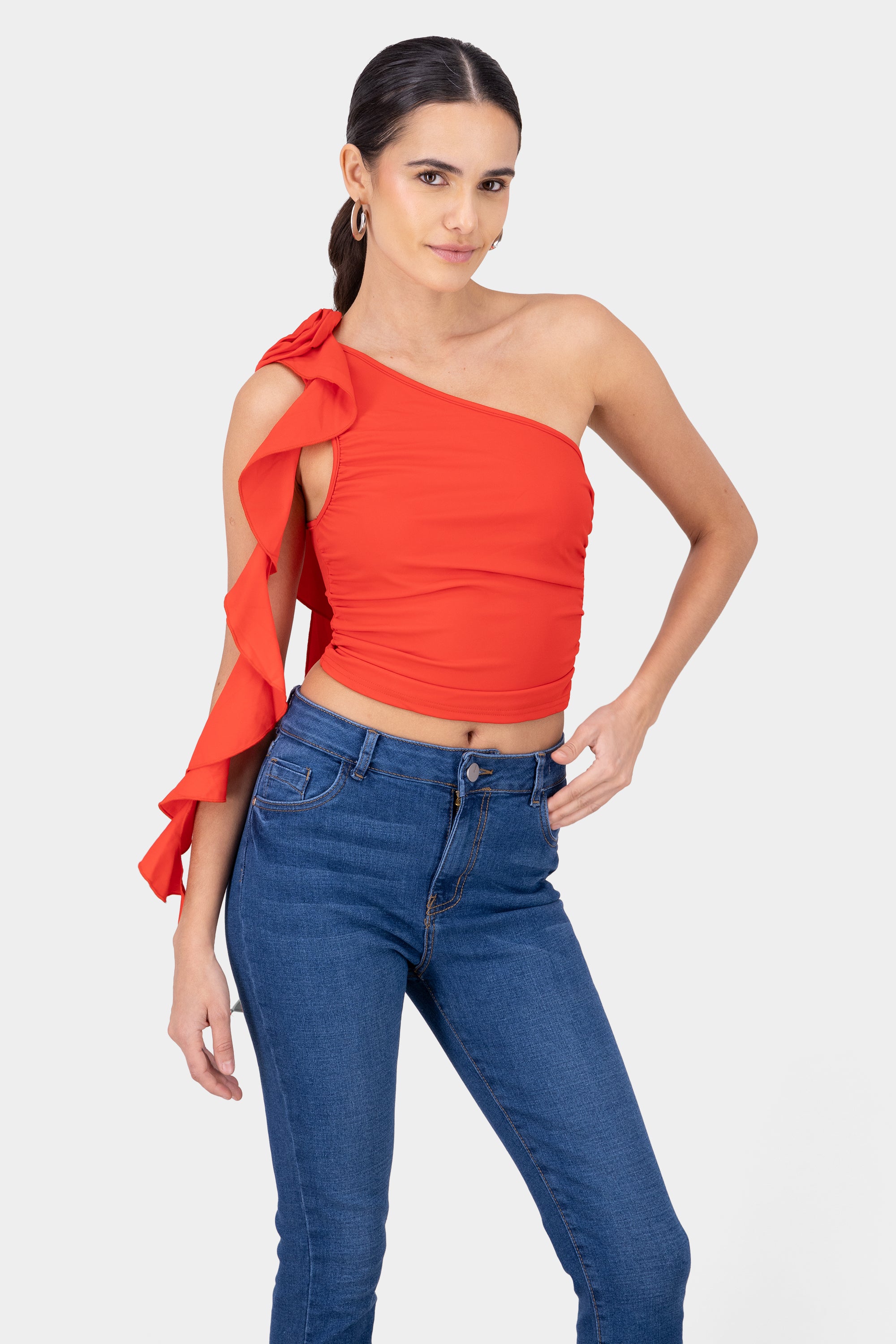 Off Shoulder Bow Detail Top RED